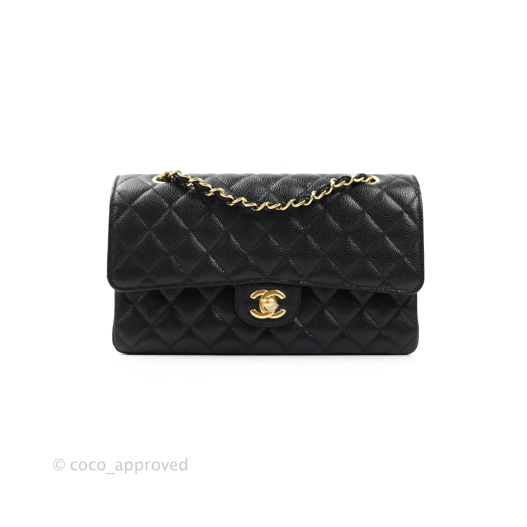 Chanel Classic Medium Double Flap Bag Black Caviar Leather with Gold Hardware - Luxury Designer Handbag for Women, Perfect for Work, Evening & Special Occasions