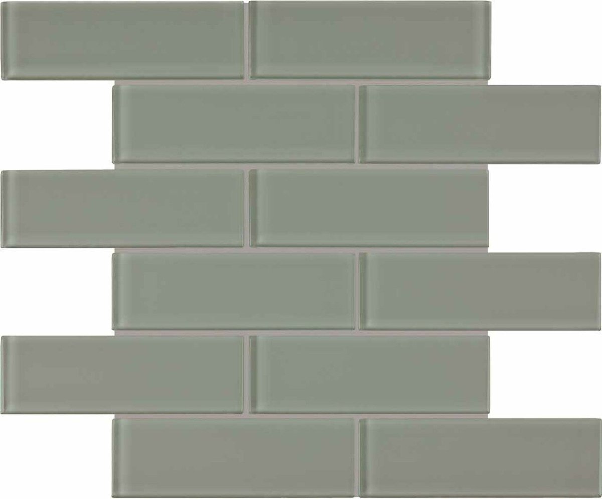 2 x 6 Inch Element Smoke Brick Glossy Glass Mosaic Tiles - Modern Backsplash for Kitchen, Bathroom & Fireplace Decor