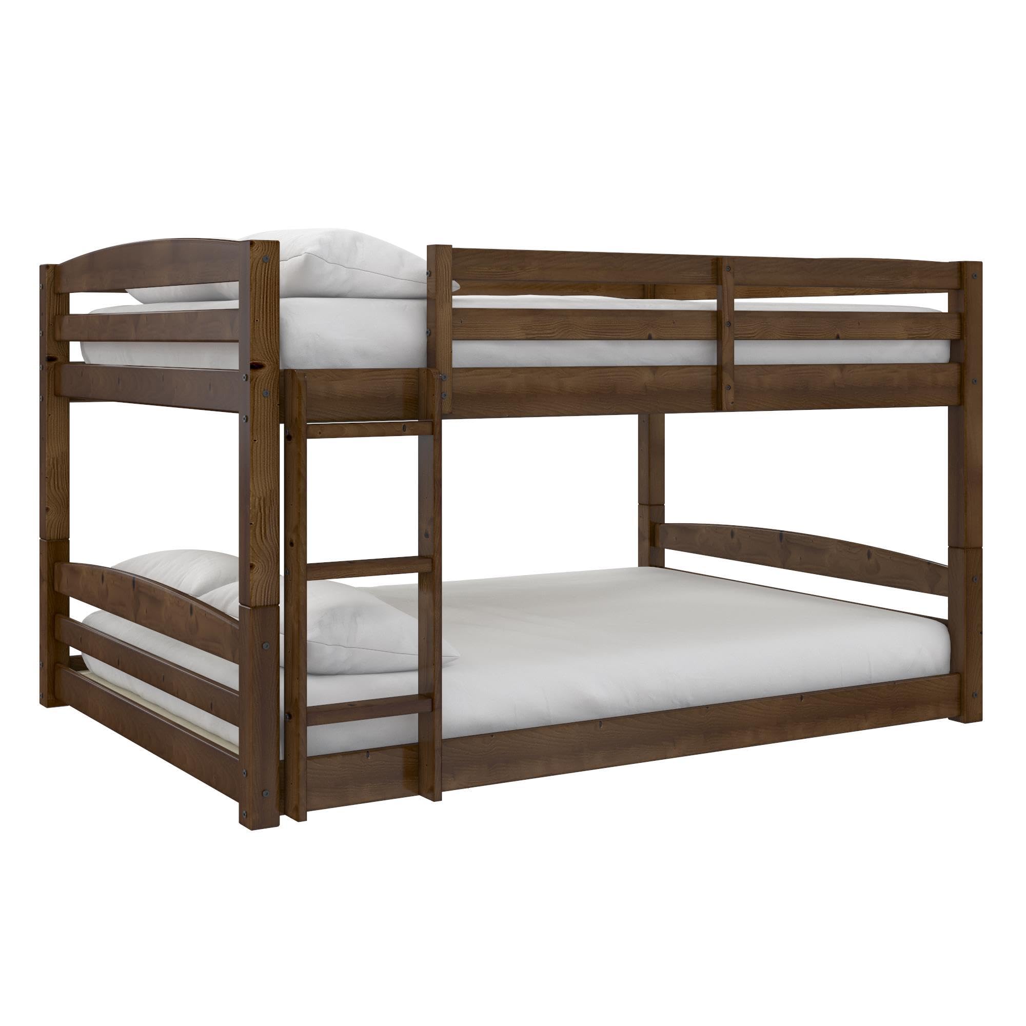 DHP Phoenix Convertible Low Wood Floor Bunk Bed - Full Over Full Stackable Kids Bed Frame with Ladder & High Guardrail | Solid Wood Construction, No Box Spring Needed | Perfect for Small Rooms, Guest Rooms & Kids' Shared Bedrooms