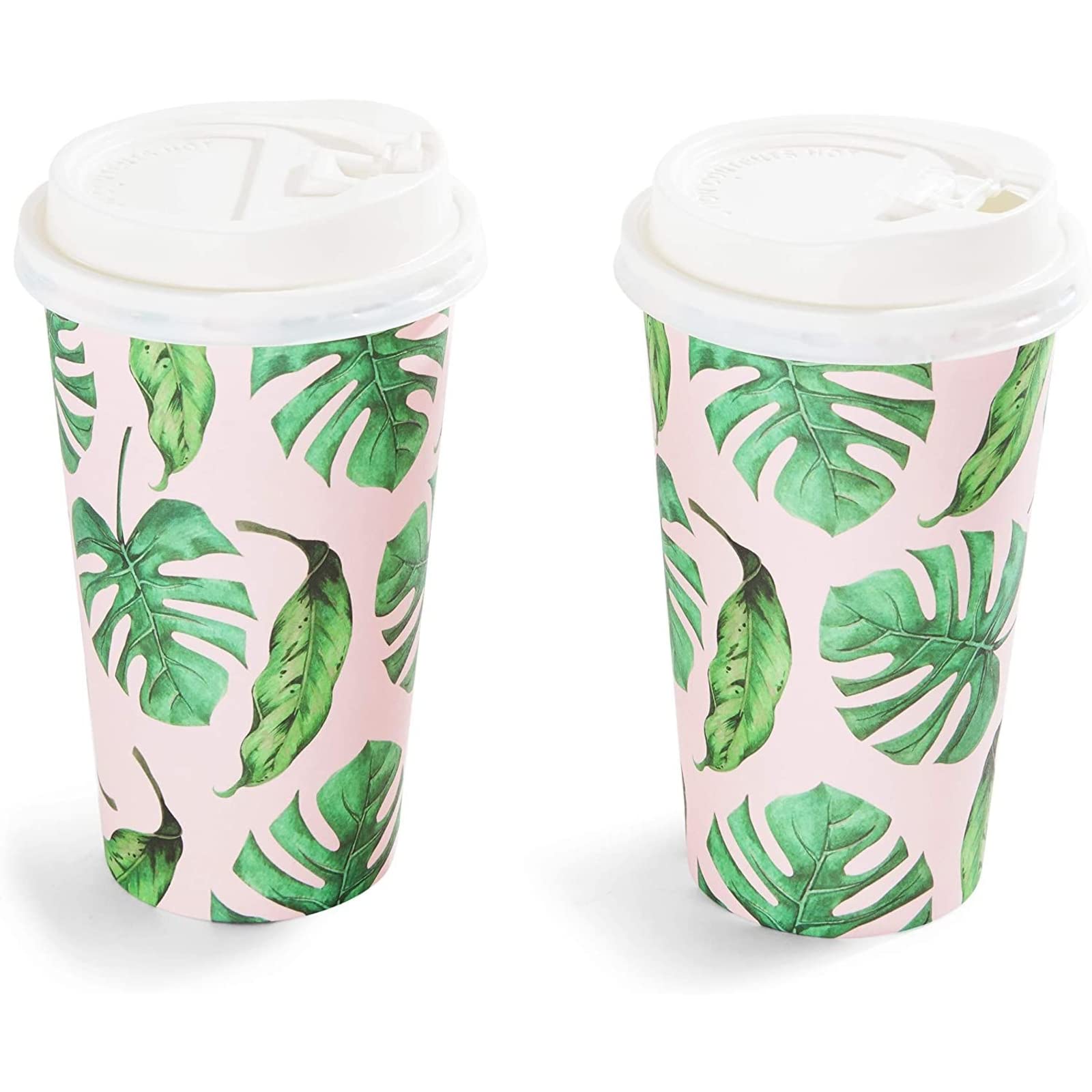 BLUE PANDA Disposable 16 oz Coffee Cups with Lids - 48-Pack Paper To-Go Cups for Coffee, Tea & Hot Beverages - Tropical Design for Birthday Parties, Weddings, Baby Showers & Office Events
