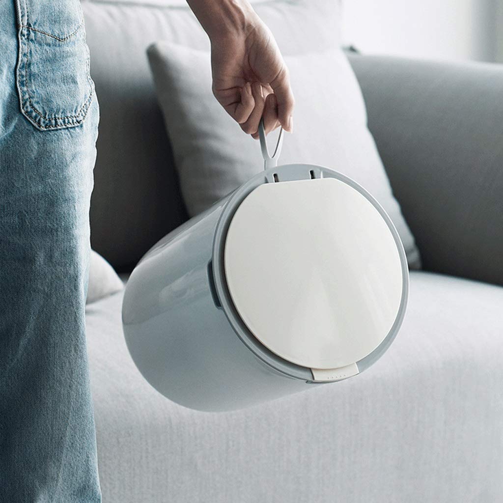 Round Portable Trash Can with Lid - Plastic Waste Bin for Bathroom, Kitchen, Bedroom & Living Room - Removable Garbage Basket for Easy Cleaning - Ideal for Home, Office & Waste Sorting (White)