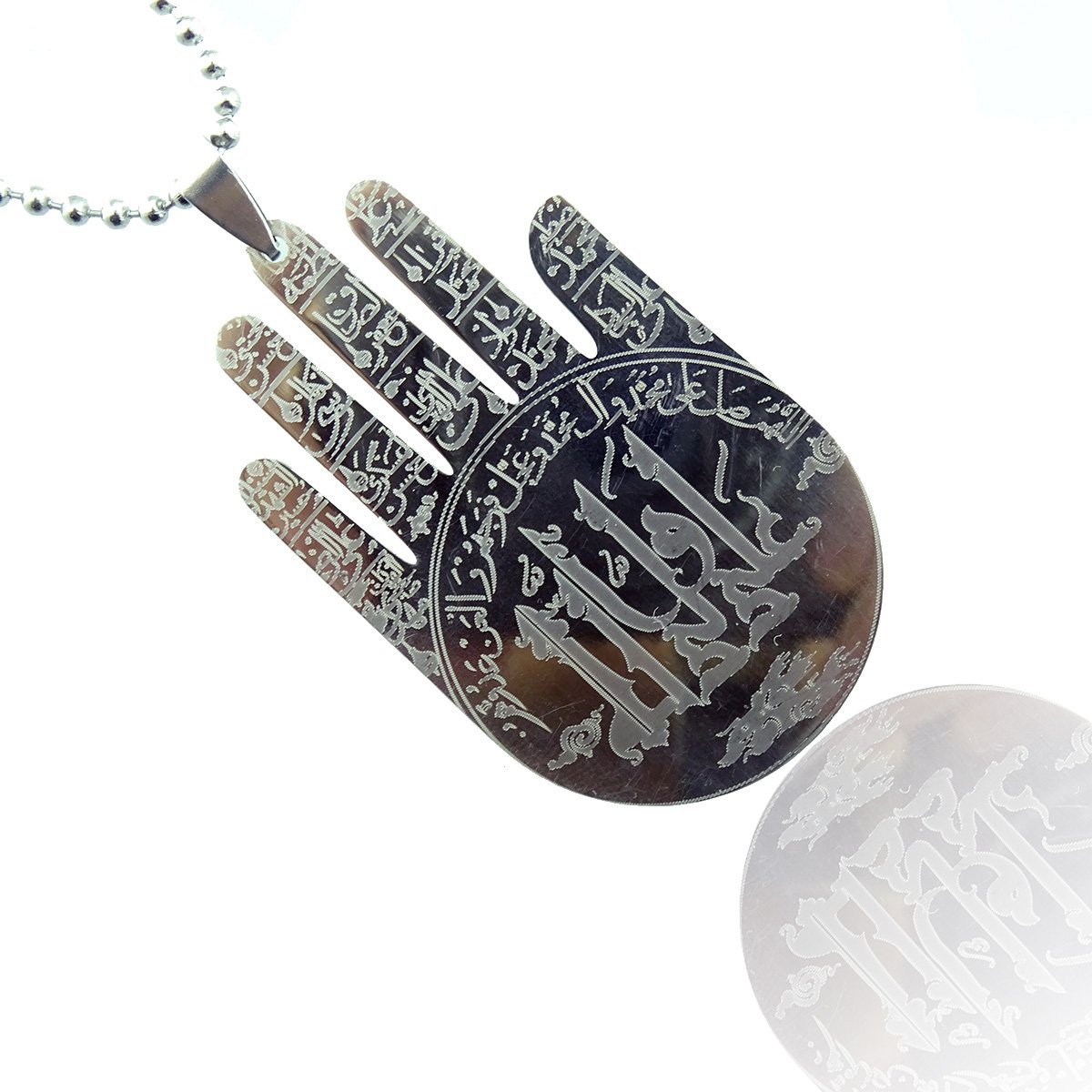 Allah Hamsa Hand of Fatima Stainless Steel Pendant Necklace for Muslim Women - Islamic Jewelry Gift for Eid, Ramadan & Daily Wear