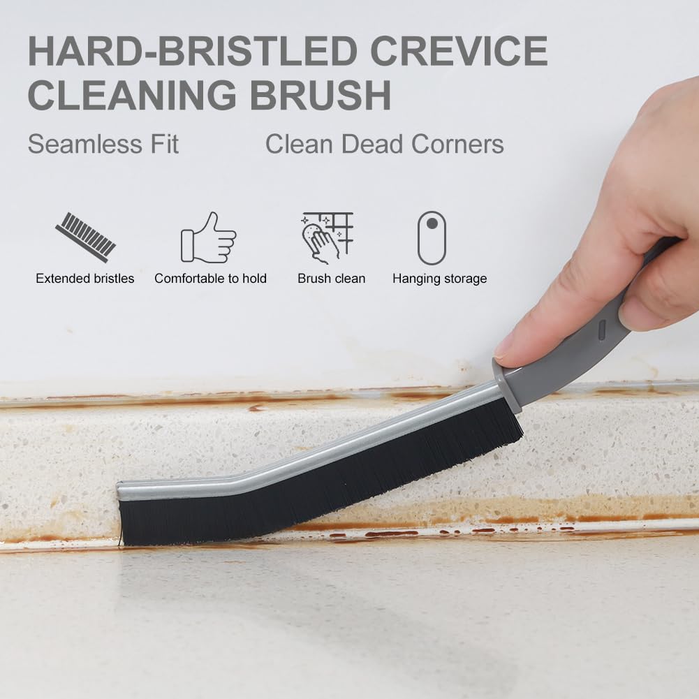 Hard Bristle Crevice Cleaning Brush Set - 3 Pack for Kitchen, Bathroom, Toilet, Bathtub, Sink & Window | Heavy Duty Gap & Grout Cleaning Tool | Perfect for Household Deep Cleaning & Hard-to-Reach Areas