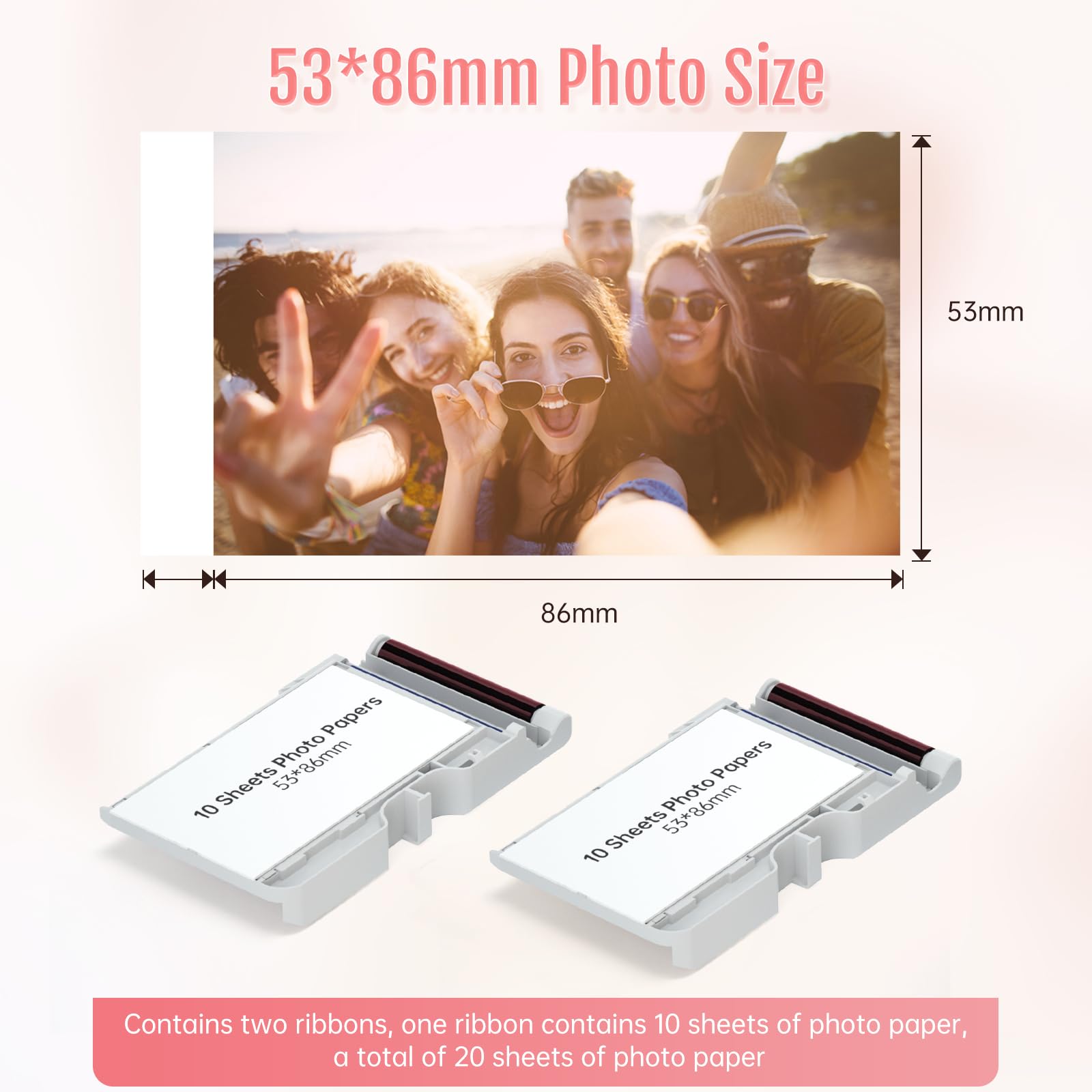 2-Pack 2x3'' All-in-One Photo Paper & Color Ribbon Cartridge Refill (10 Sheets Each) for HPRT CP2100 Mini Photo Printer - Perfect for Instant Prints, Travel Photos & DIY Projects