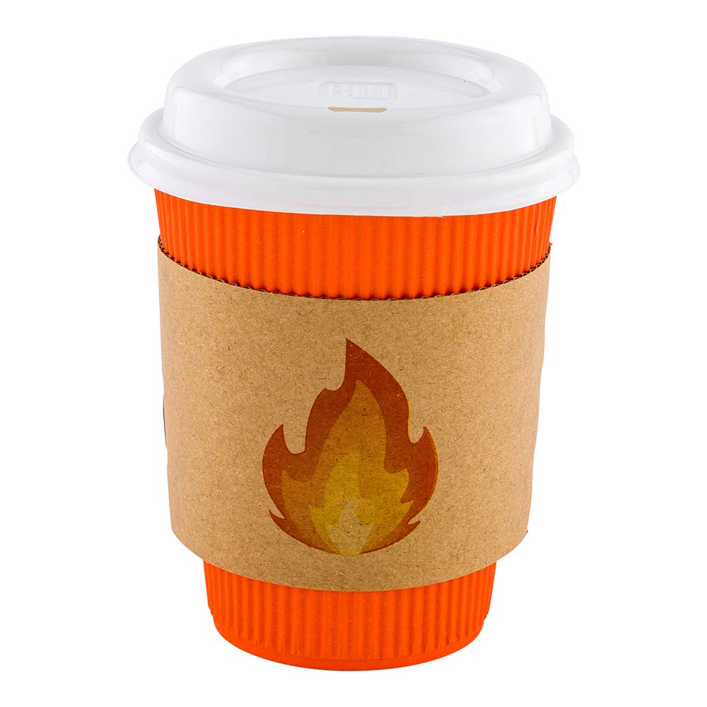 Restpresso 5.1 x 2.8 Inch Disposable Coffee Cup Sleeves - 1000 Pack Corrugated Kraft Paper Hot Beverage Sleeves with Secure Grip & Heat-Resistant Design (Fire Emoji) - Perfect for Coffee Shops, Cafes, Takeout Services and Office Break Rooms