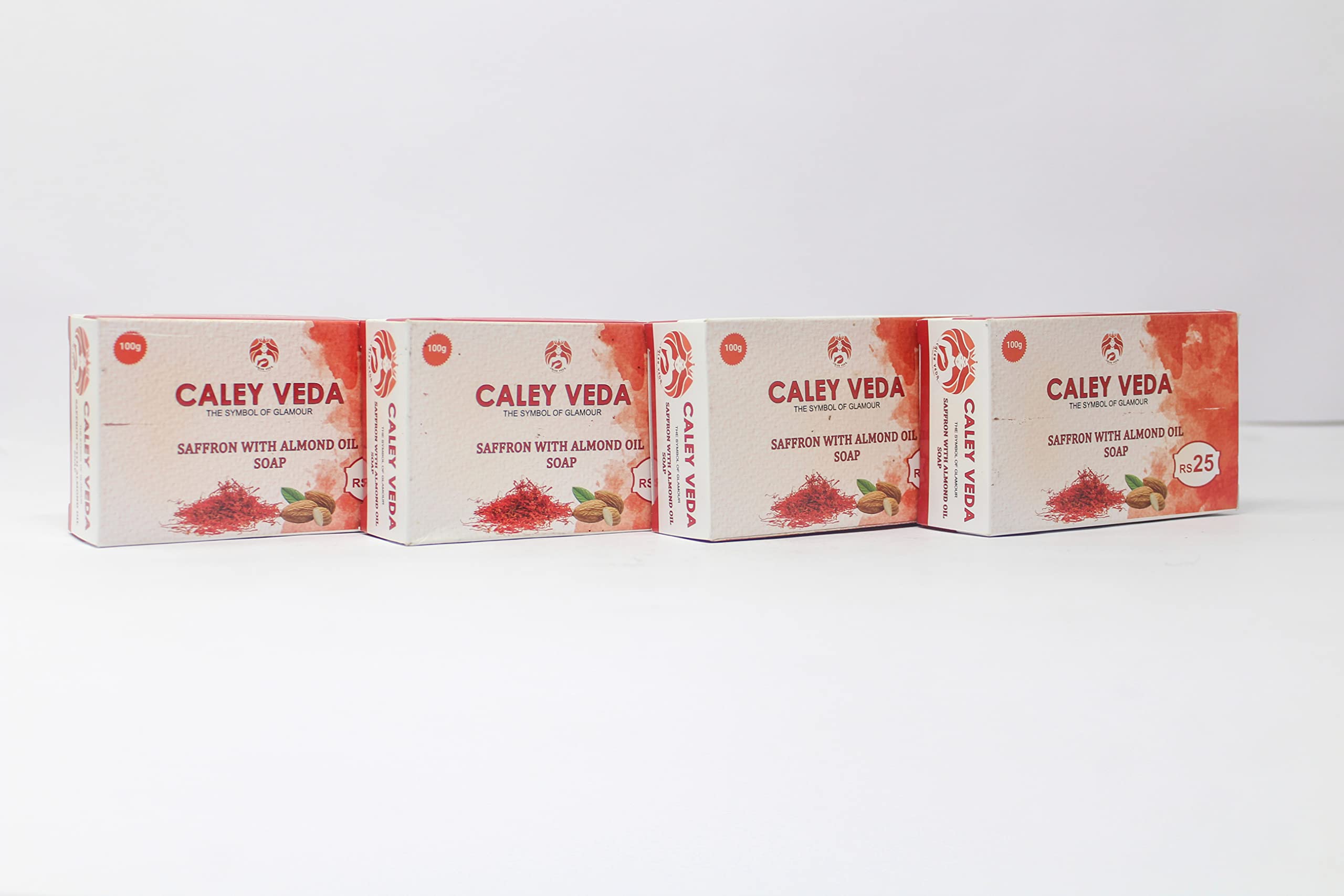 Mahatreya Herbals Caley Veda Saffron & Almond Oil Soap - Pack of 4 (100g Each) | Natural Skin Care for Dry & Sensitive Skin | Perfect for Daily Cleansing & Aromatherapy