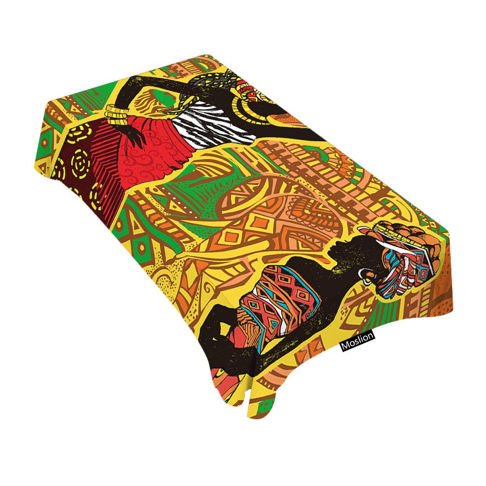 African Print Tablecloth 60x90 Inches - Dark-Skinned Woman Landscape Design Rectangular Decorative Table Cover for Dining, BBQ, Picnic, Coffee Table - Washable & Durable Polyester Fabric for Indoor/Outdoor Use