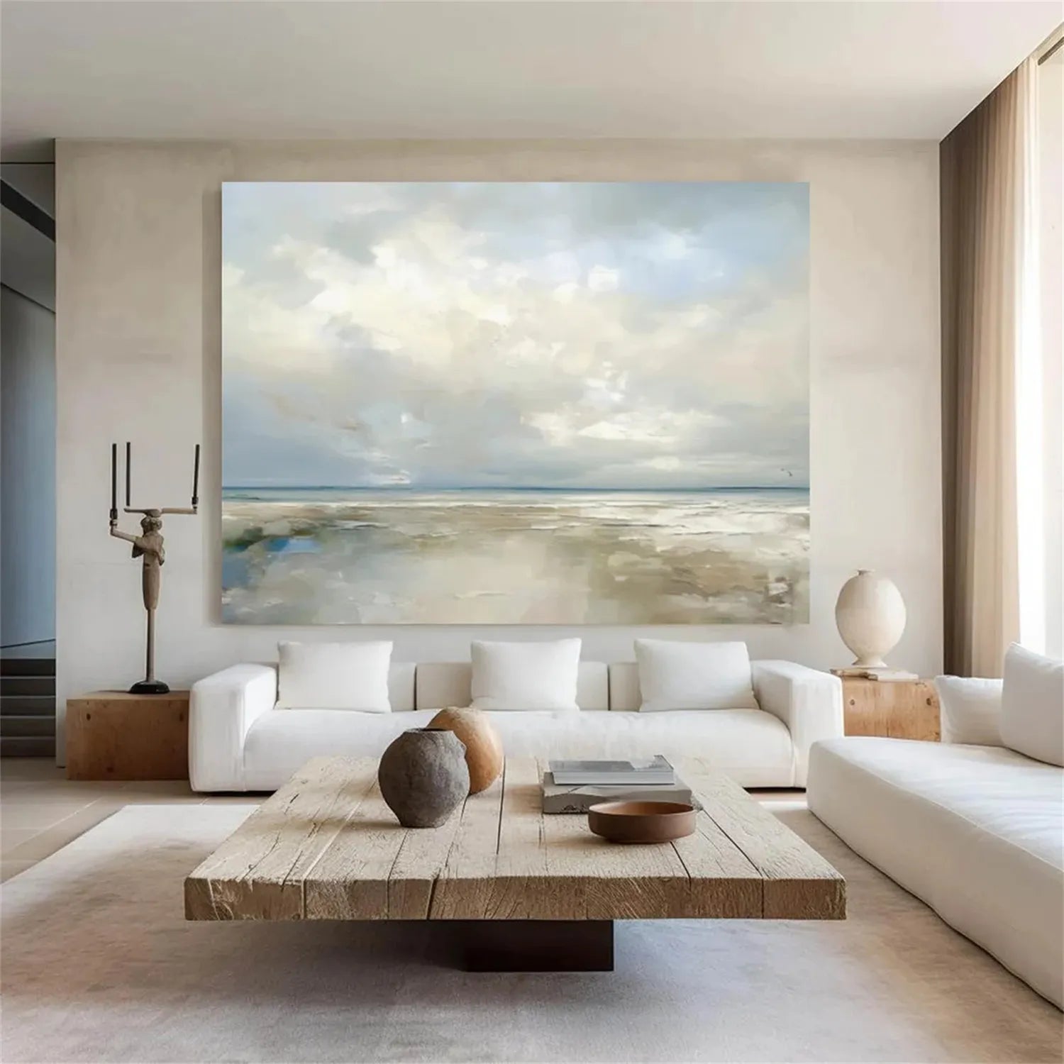 Custom Size Ocean and Sky Painting Wall Art - Handmade Canvas Print #OS175 for Living Room, Bedroom, or Office Decor