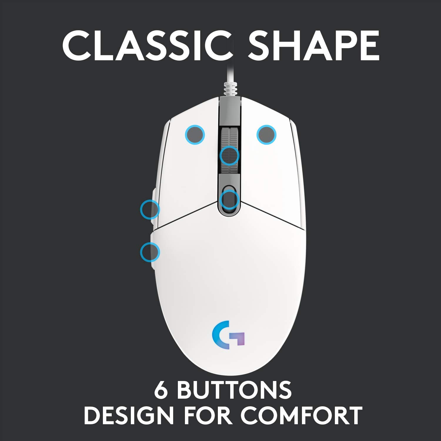 Logitech G203 Lightsync RGB Gaming Mouse - 6 Programmable Buttons, 8000 DPI Optical Sensor, Lightweight Design (Renewed, White) | Perfect for FPS, MOBA & Esports Gaming
