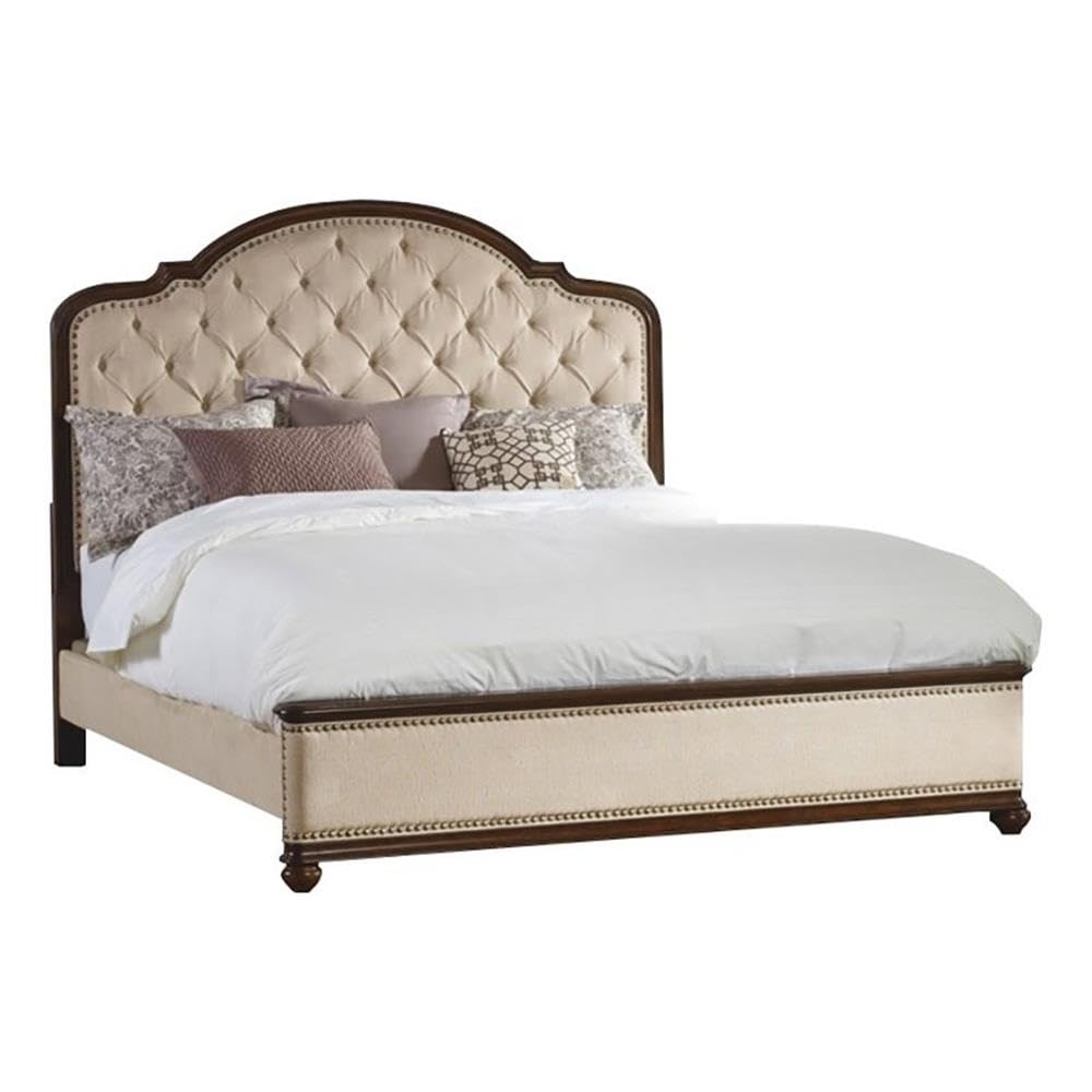 Beaumont Lane Elegant Upholstered King Size Bed Frame with Traditional Mahogany Finish - Perfect for Master Bedroom Decor & Luxury Home Furniture