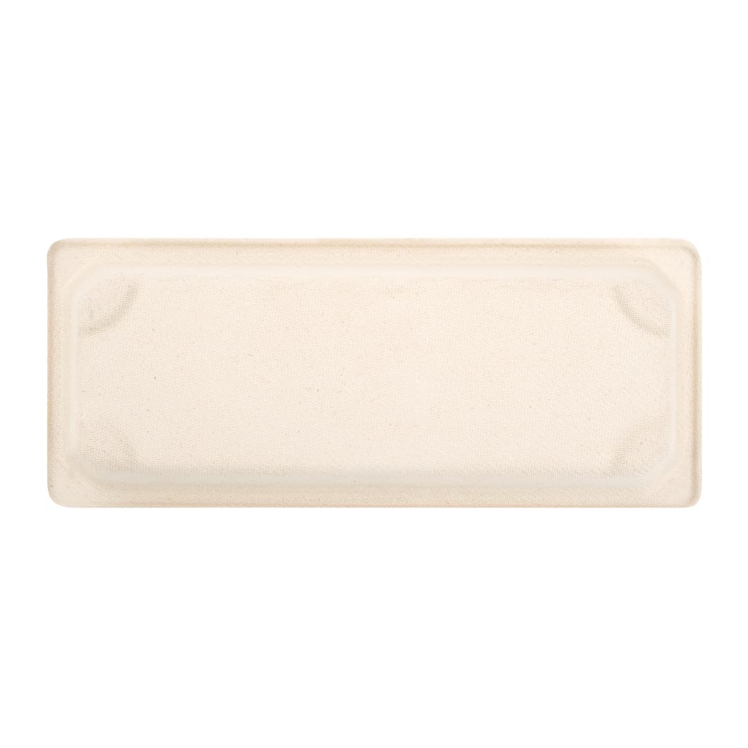 Eco-Friendly 8.7 x 3.5 Inch Microwavable Bagasse Sushi Trays - 100-Pack Sugarcane Fiber Dishes, Freezer Safe (Lids Sold Separately) | Perfect for Restaurants, Catering & Home Sushi Parties
