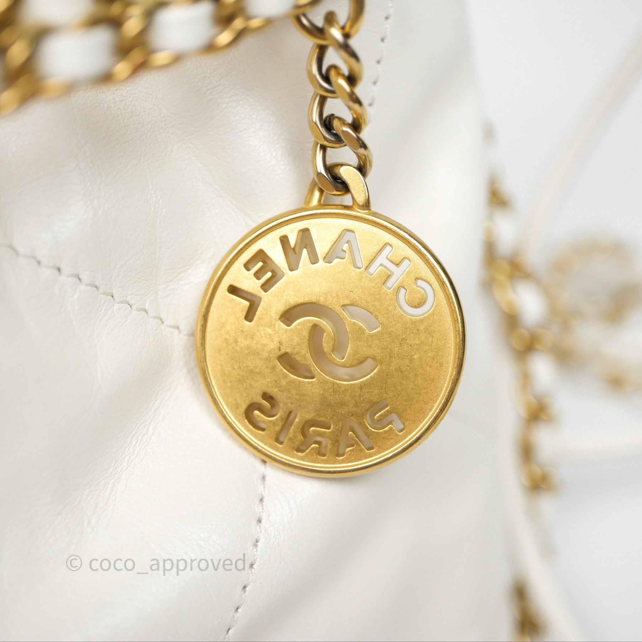 Chanel 22 Mini Bag White Shiny Crumpled Calfskin Leather Crossbody Purse - Luxury Designer Handbag for Women, Perfect for Parties & Evening Events