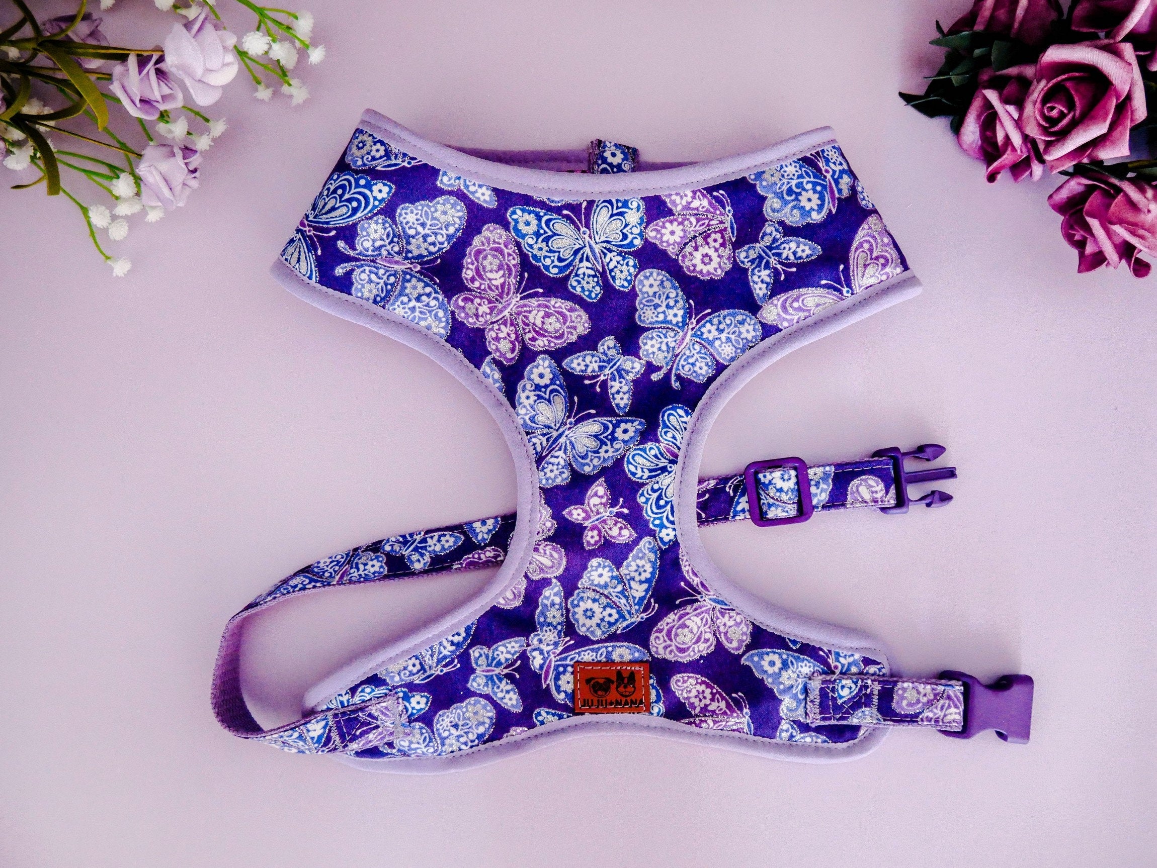 Sparkle Purple Butterfly Dog Harness - Adjustable Pet Vest for Small Medium Dogs - Perfect for Walking, Training & Outdoor Adventures