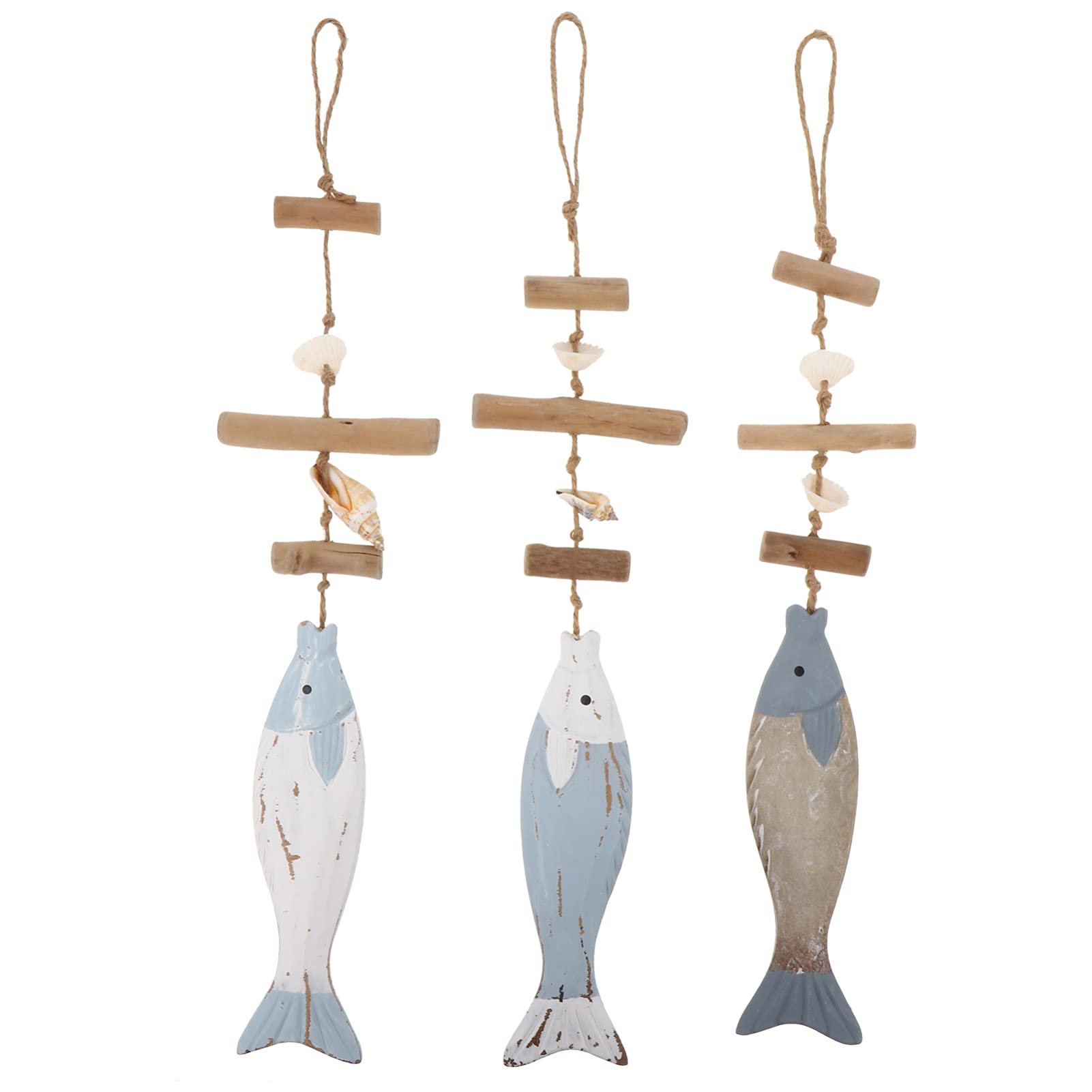 LIFKOME 3Pcs Hanging Wooden Fish Wall Art - Nautical Decor, Beach Theme Sculpture for Coastal Home, Seaside Cabin & Beach House Decor - Perfect for Living Room, Bedroom, Bathroom or Porch