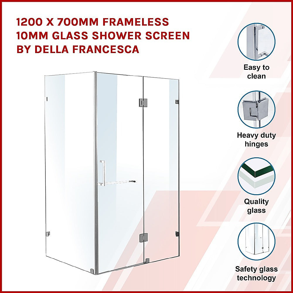10mm Frameless Glass Shower Screen 1200 x 700mm by Della Francesca - Perfect for Modern Bathroom & Spa Style Walk-in Showers