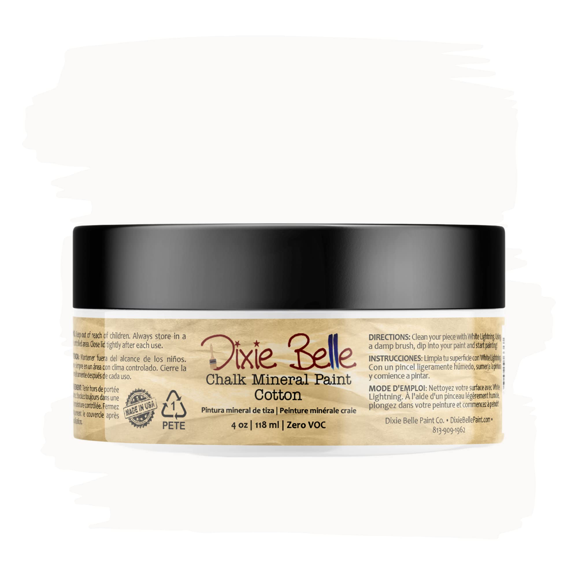 Dixie Belle Chalk Mineral Paint - Matte Pure White Cotton (4oz) | DIY Furniture Paint | Non-Toxic, Eco-Friendly | Made in USA | Perfect for Upcycling Tables, Cabinets & Home Decor Projects