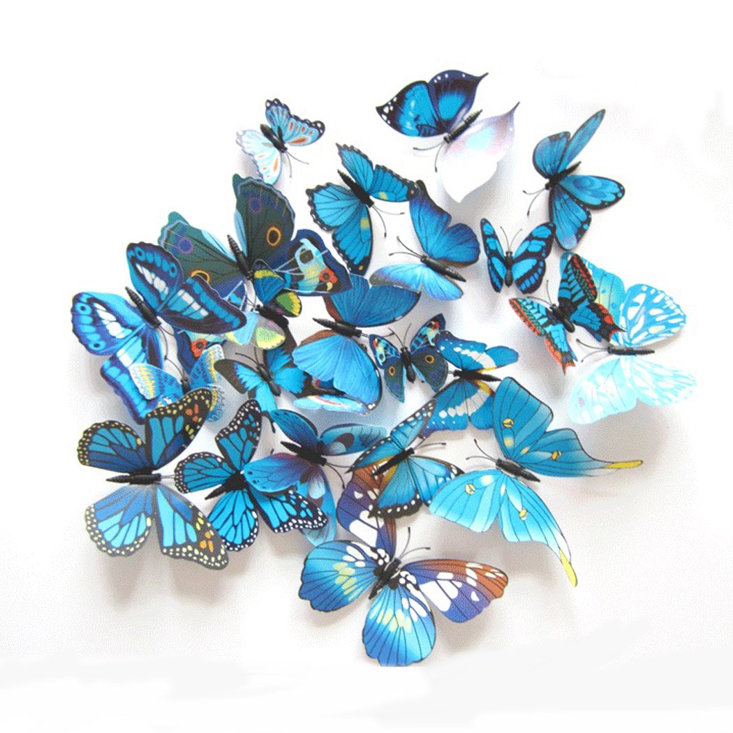 Colorful Butterfly 3D Wall Stickers - DIY Home Decor Art for Kids Room, Nursery, Bedroom - 12PCS Removable Decals (Blue) - Perfect for Wall Art, Party Decorations & Creative Craft Projects