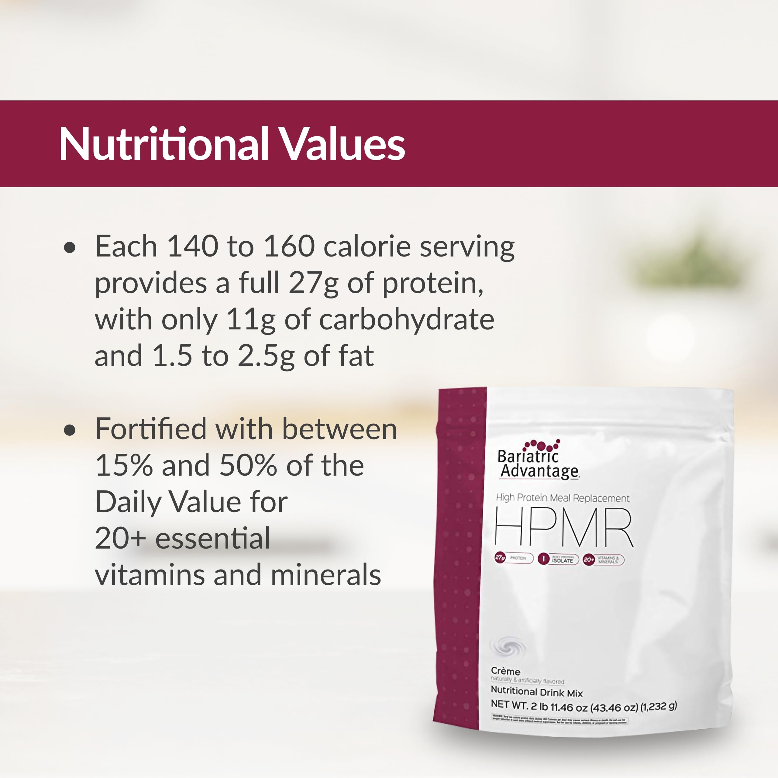 Bariatric Advantage High Protein Meal Replacement Shake - Whey Protein Isolate Powder for Gastric Bypass & Sleeve Surgery - 27g Protein, Lactose Free, Vanilla Creme Flavor (28 Servings) - Ideal for Post-Bariatric Nutrition & Weight Management Support