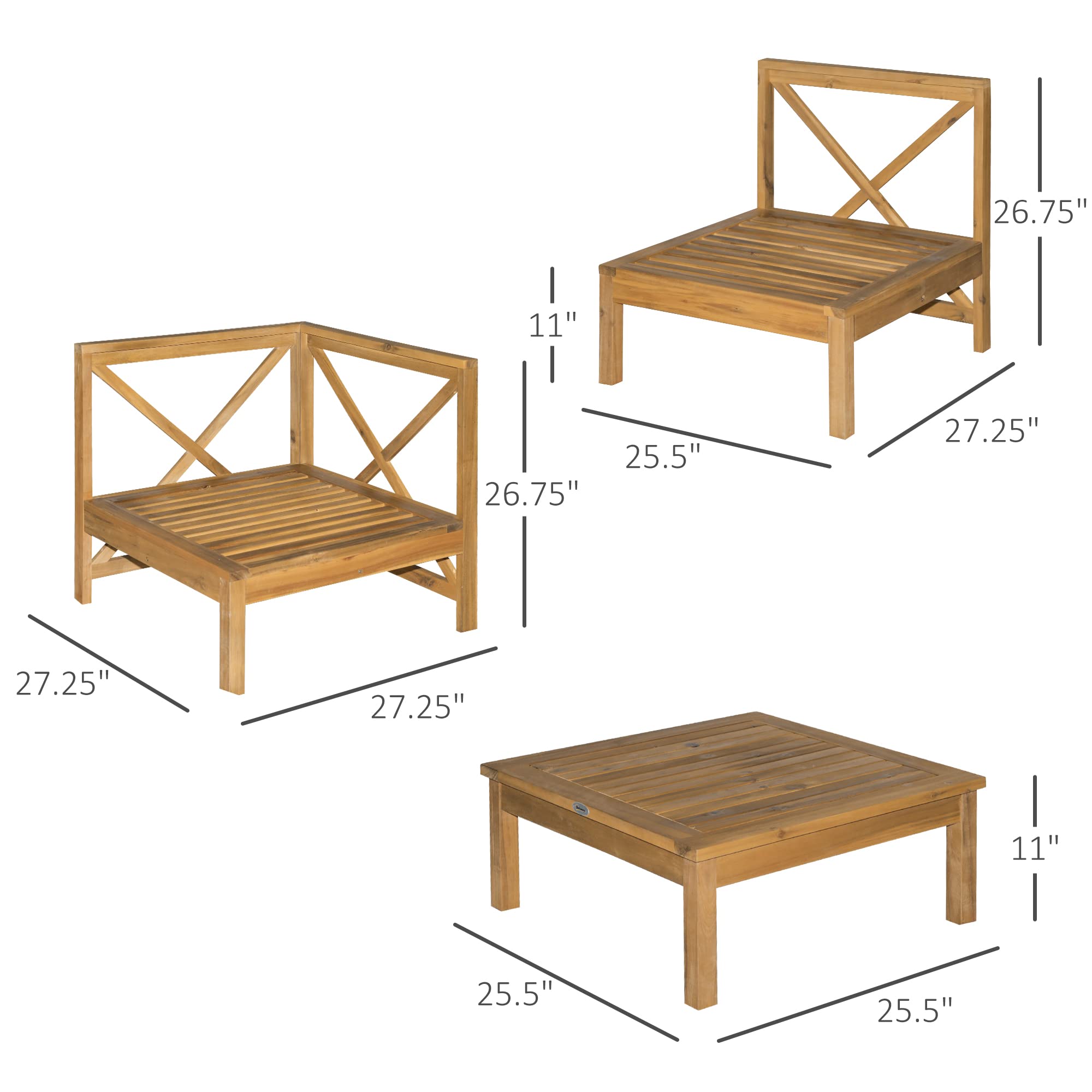 Outsunny 6-Piece Acacia Wood Patio Furniture Set with Cushions - Outdoor Sectional Sofa & Coffee Table Conversation Set in Cream White - Perfect for Backyard, Garden, Poolside & Patio Relaxation