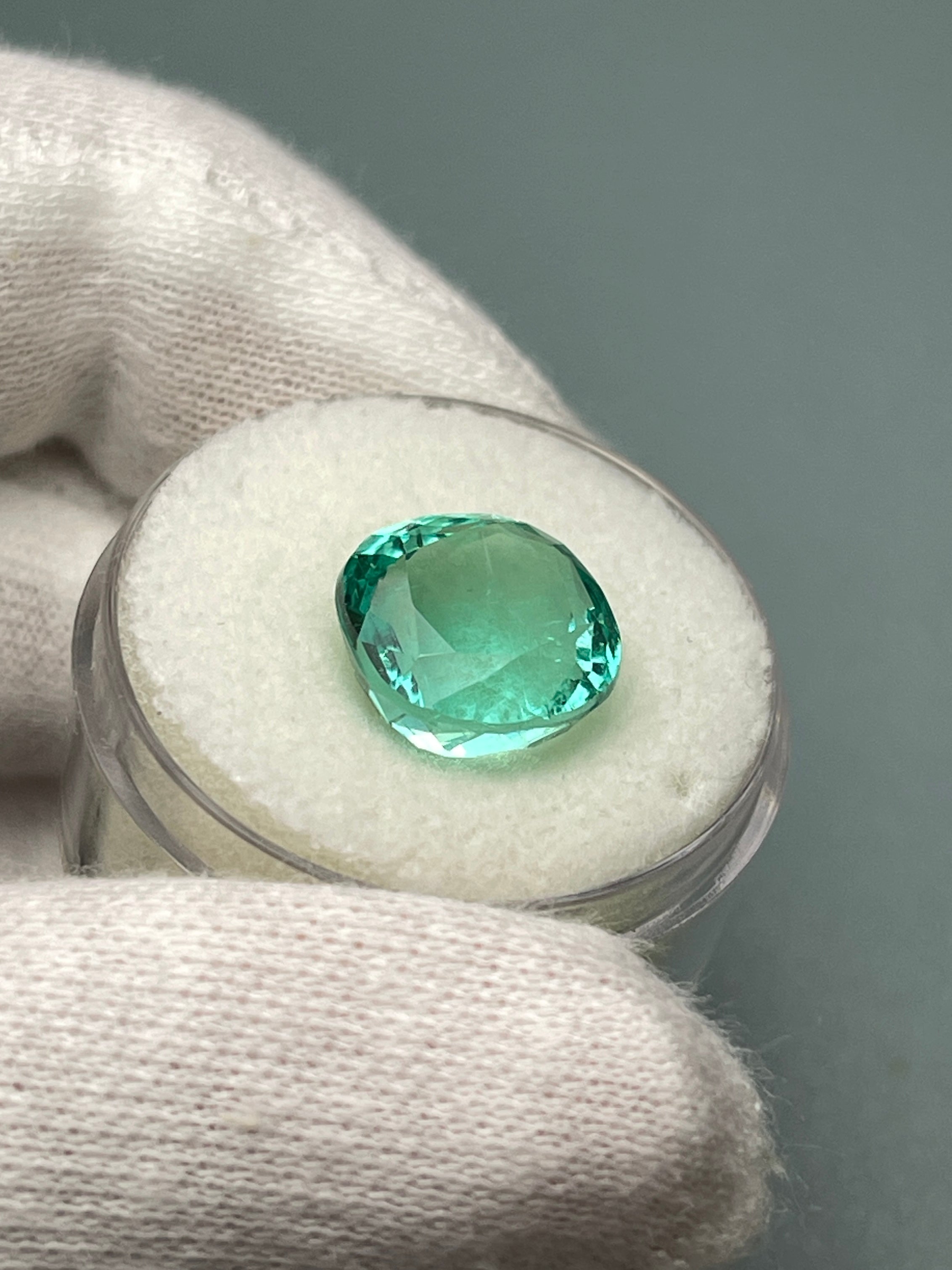 6.38 Carat 11x11mm Luminous Bluish-Green Natural Loose Colombian Emerald Cushion Cut Gemstone for Jewelry Making & Engagement Rings - Perfect for Custom Pendants, Earrings & Luxury Gifts