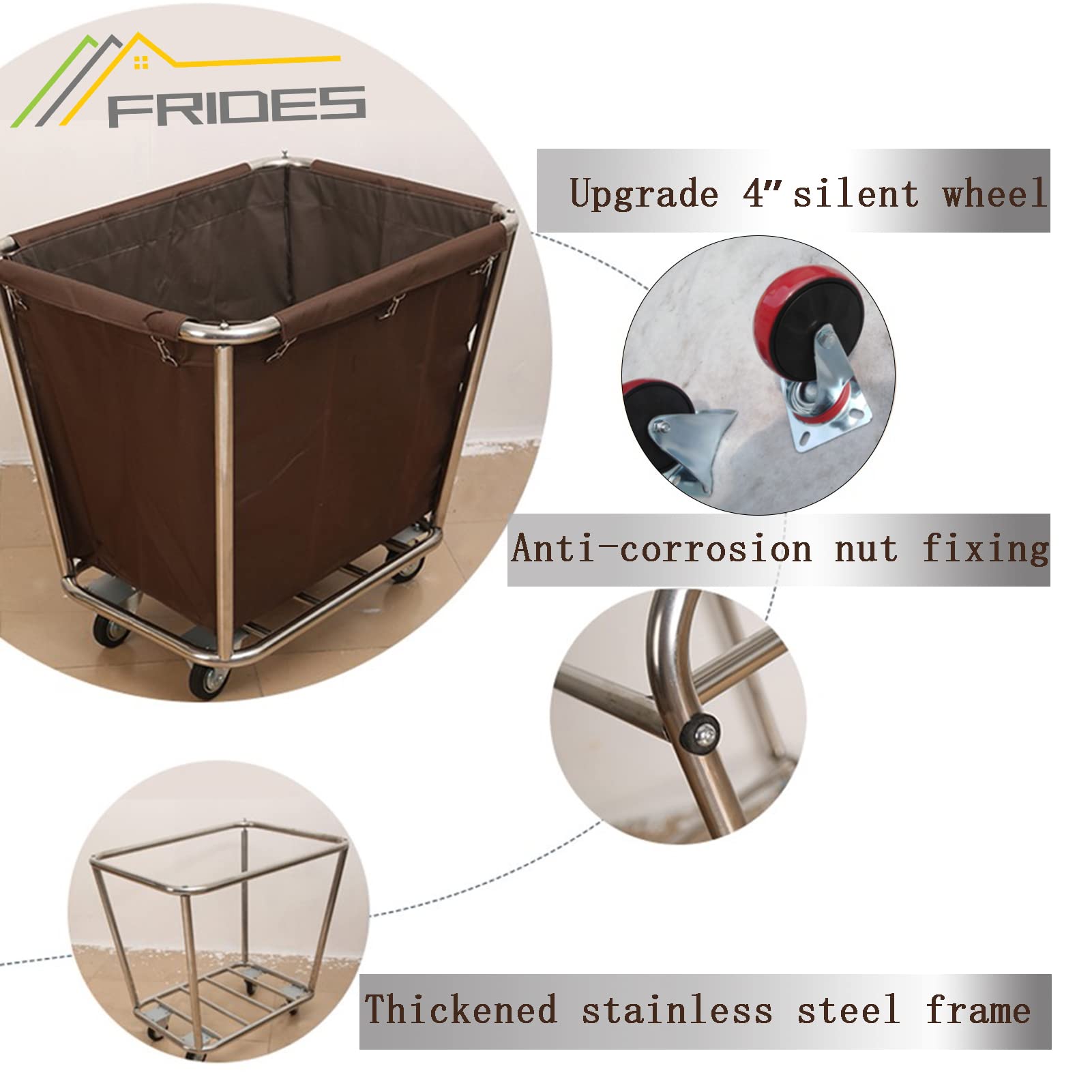 Commercial Heavy-Duty Laundry Hamper Cart with Wheels - Large Stainless Steel Rolling Storage Trolley with Removable Canvas Liners - Ideal for Industrial Laundry, Home Use, Hotels & Hospitals (4-Tier)