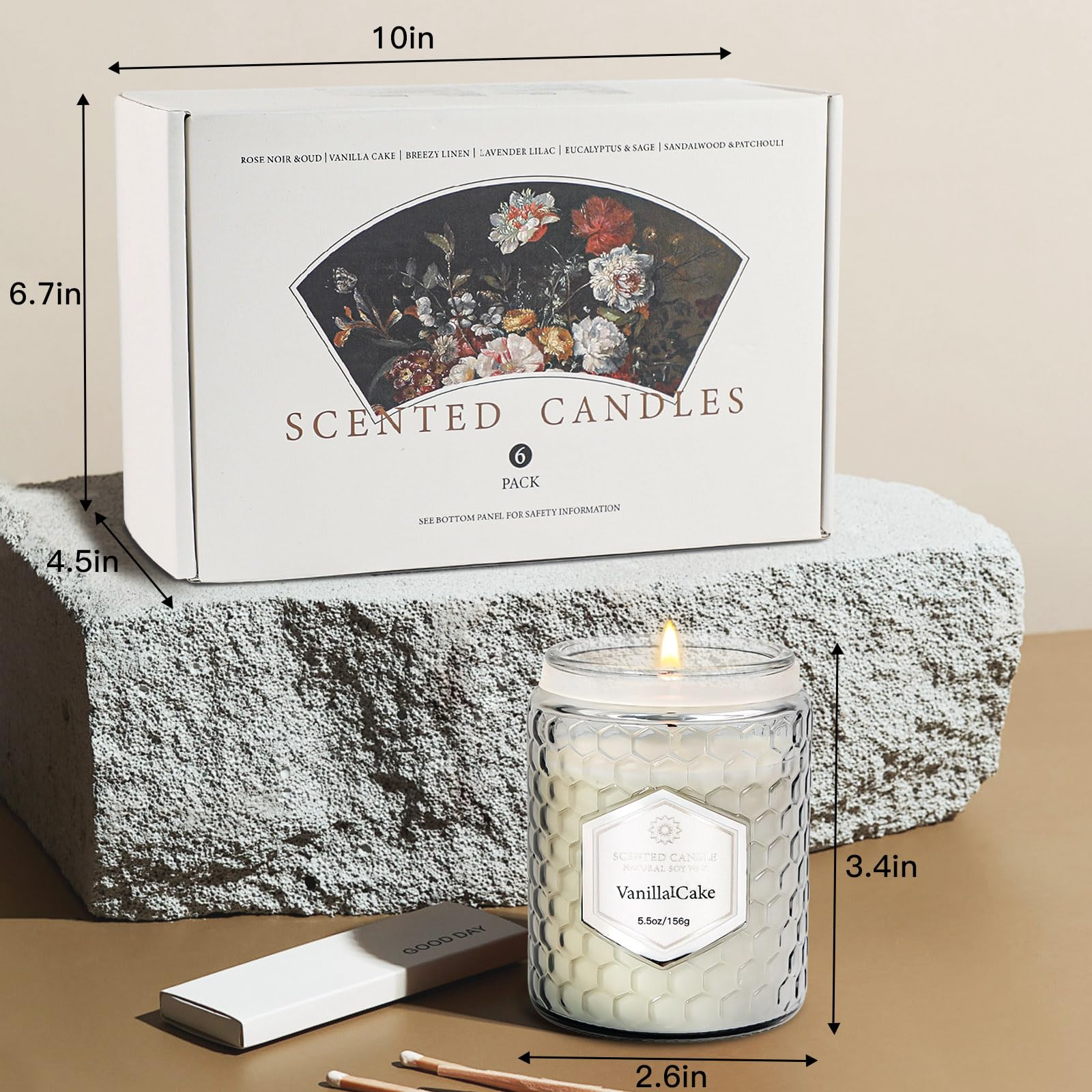 6 Pack Scented Soy Wax Candles for Home Aromatherapy - 33oz Long-Lasting 240 Hours, Natural Flax Gray Jar Candles - Perfect Gifts for Women, Birthday, Valentine's Day - Ideal for Relaxation, Spa Nights & Romantic Ambiance