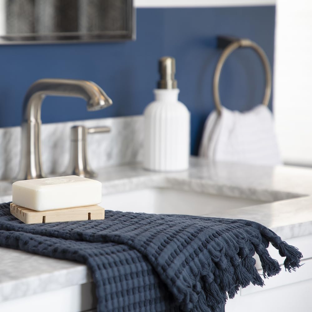 GILDEN TREE Decorative Waffle Hand Towels - 20x35 Inch Large Bathroom Towels, Quick Drying Fingertip Towels, 2 Pack Modern Style (Midnight Blue) - Perfect for Guest Bathrooms, Powder Rooms & Spa Decor