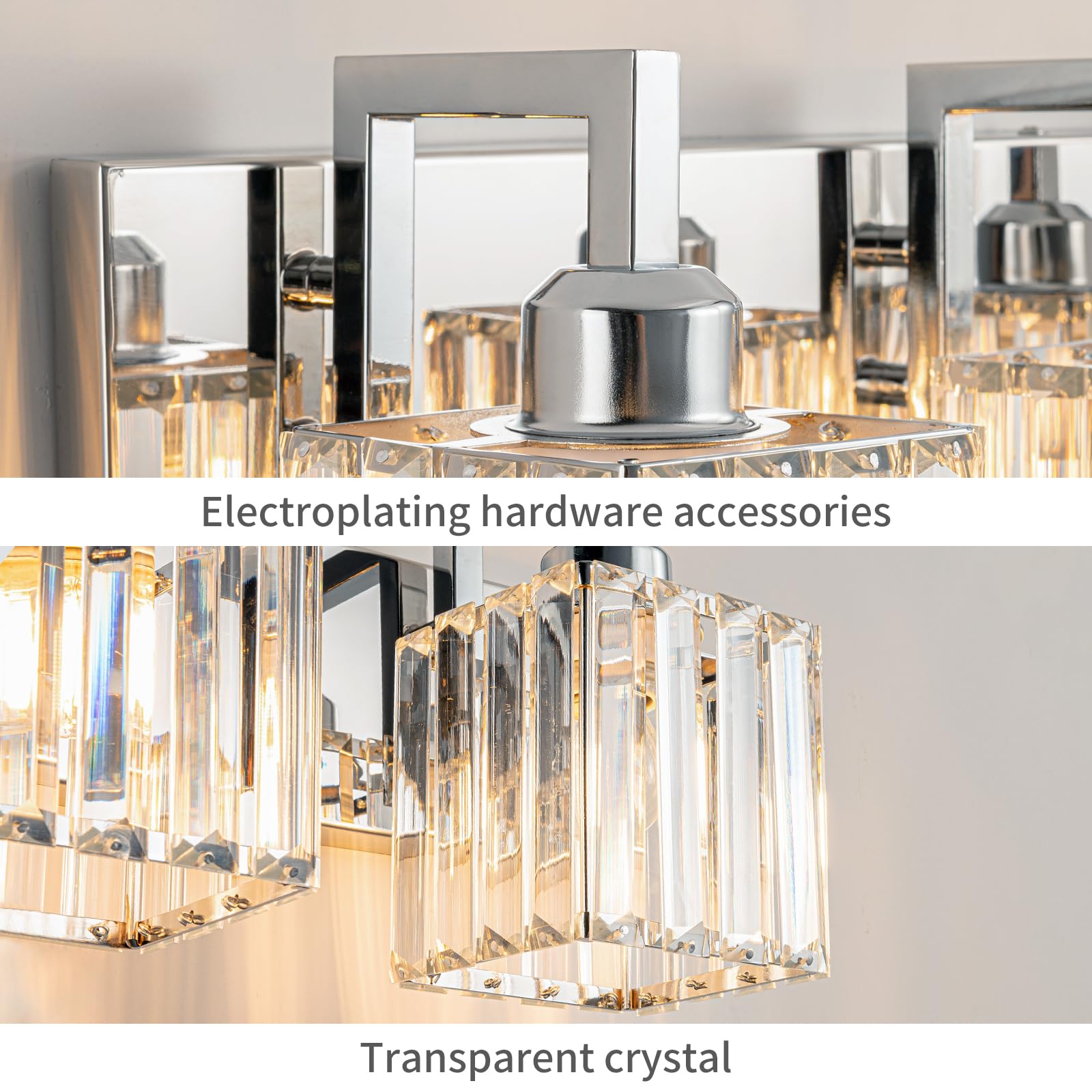 Modern Chrome Crystal Bathroom Vanity Light - 4-Light Wall Lamp for Contemporary Bathrooms | Perfect for Makeup, Shaving & Grooming Areas