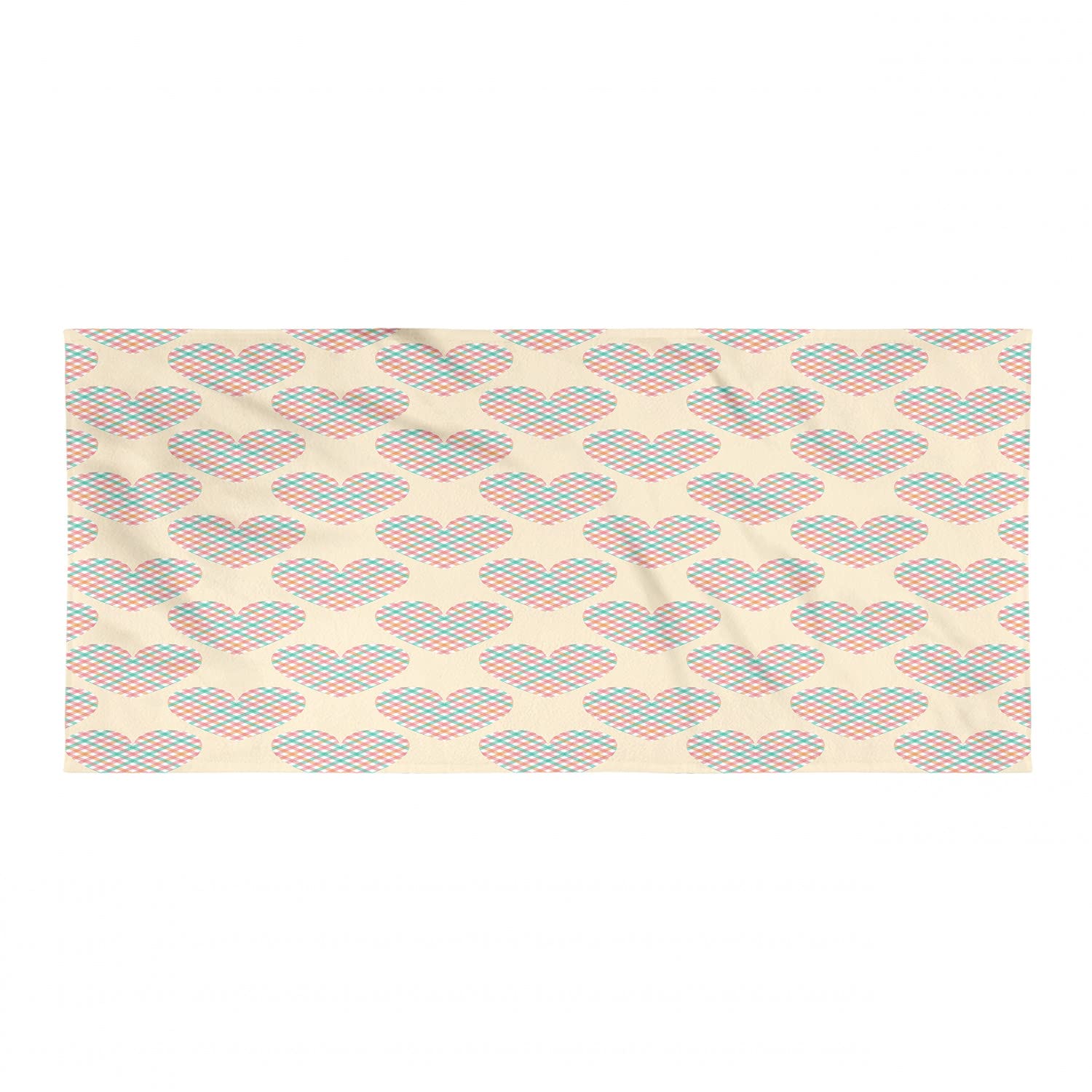 Ambesonne Heart Sports Towel - Romantic Plaid Heart Design, Soft Lightweight Absorbent Microfiber for Beach, Yoga, Gym - Valentine's Day Gift - Champagne Multicolor - Perfect for Workouts, Travel & Outdoor Activities