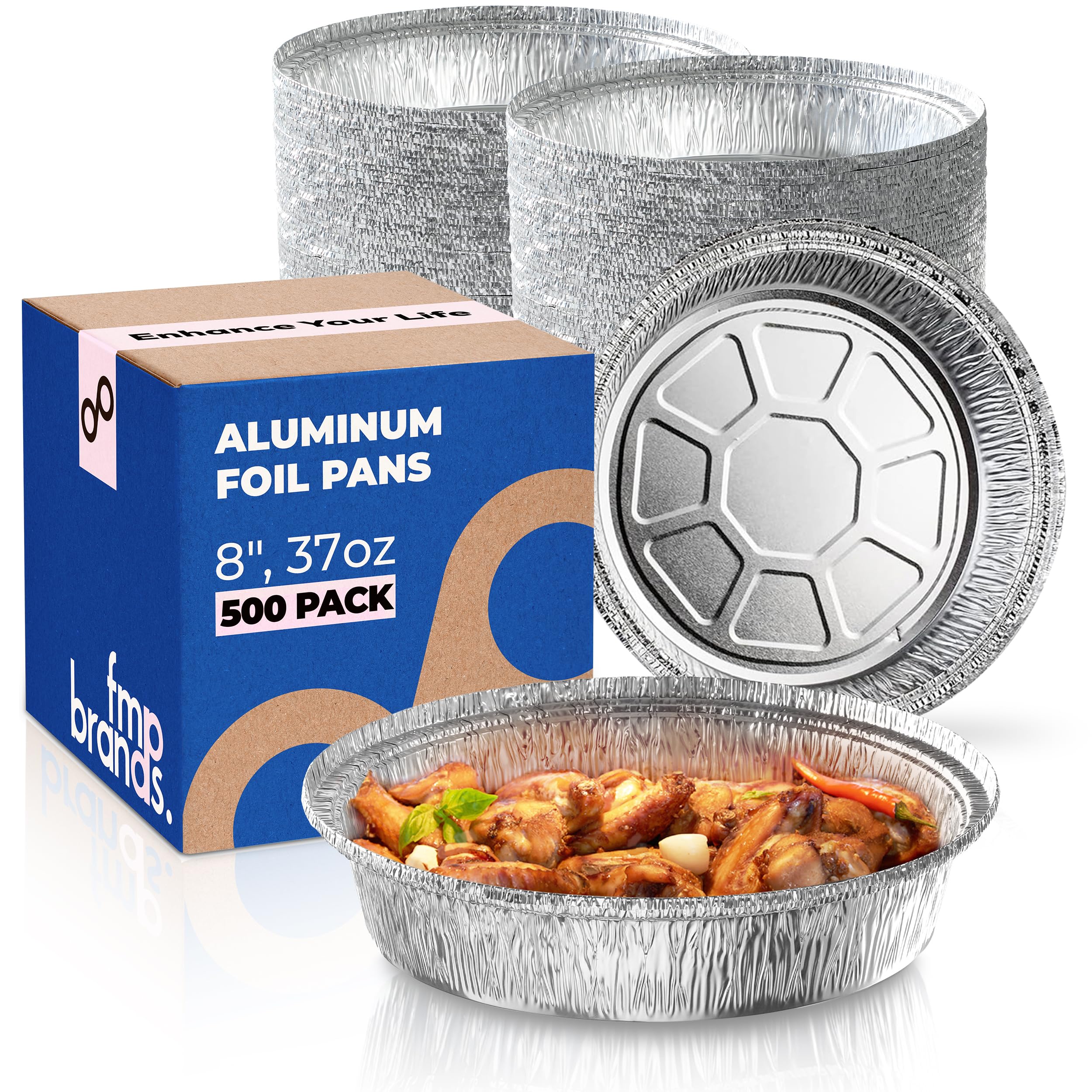 500 Pack 8 Inch Round Aluminum Foil Pans - 37 Oz Disposable Pie Tins & Takeout Containers - Heavy Duty Cake Pans for Baking Pies, Cakes, Cookies & Cheesecakes - Perfect for Meal Prep, Parties & Catering