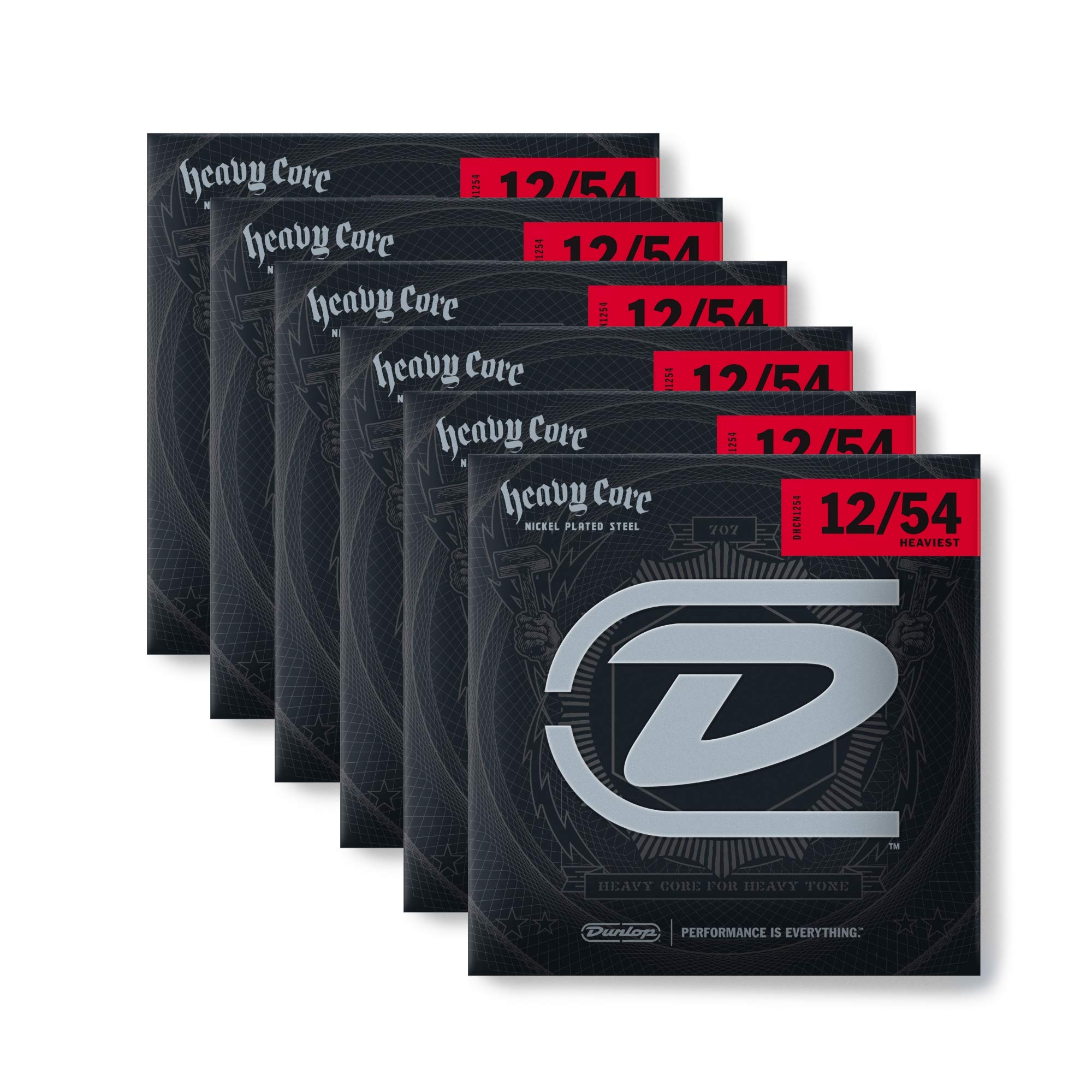 Dunlop DHCN1254 Heavy Core Electric Guitar Strings - 6 Sets (0.011-0.054 Gauge) for Rock, Metal & Drop Tuning - Perfect for Stage Performance & Studio Recording