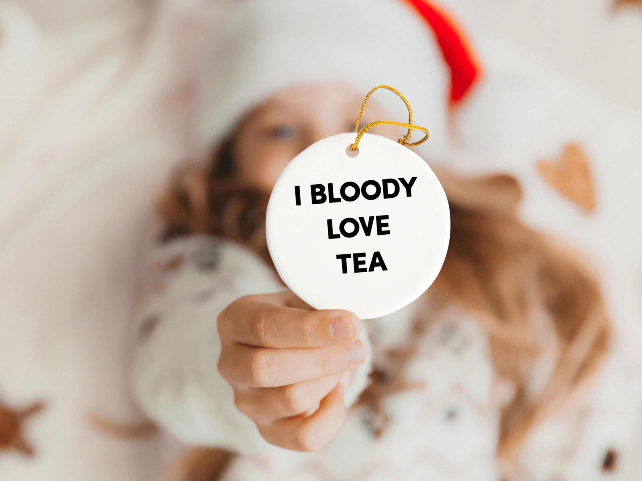I Bloody Love Tea Ceramic Ornament - 3 Inch Christmas Tree Decoration - Handmade Ceramic Holiday Ornament for Tea Lovers - Perfect for Xmas Gifts, Home Decor & Tea Party Decorations