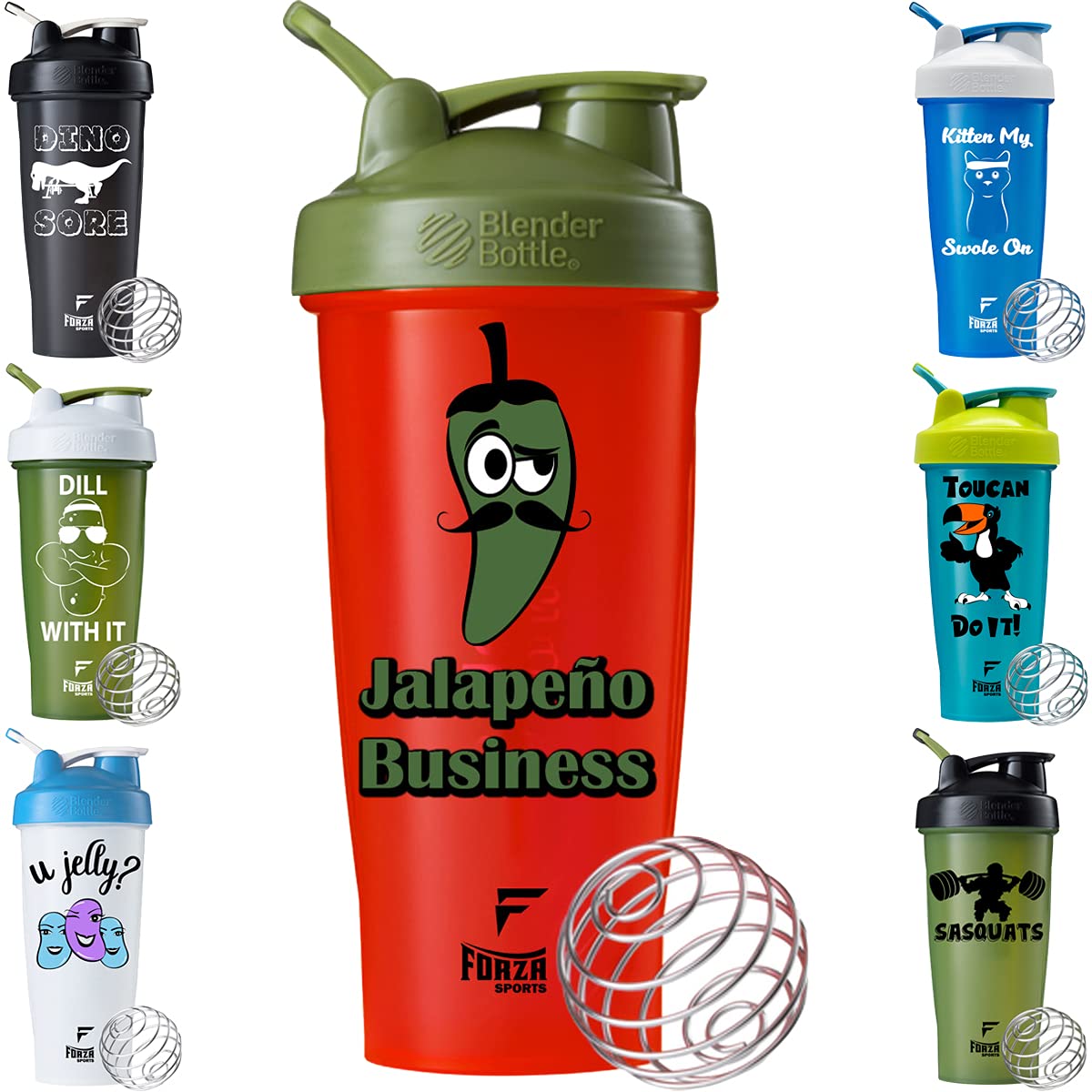 Forza Sports Blender Bottle 28 oz. Shaker Cup - Classic Design, Dino Sore Green - Perfect for Protein Shakes, Gym Workouts & Post-Workout Recovery