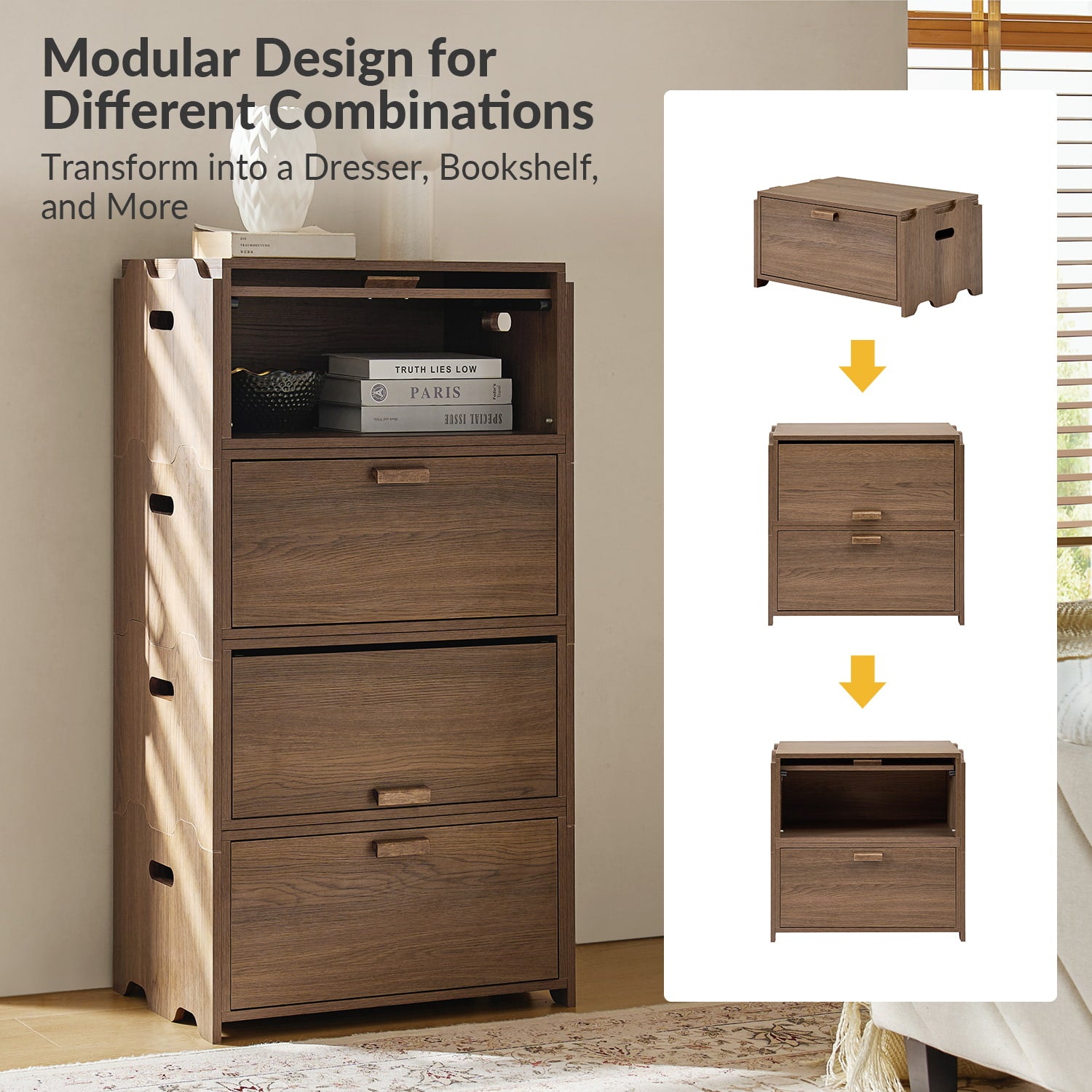 Modular Stackable Storage Drawers Nightstand with Flexible Organization - Hagen Space-Saving Bedside Organizer for Bedroom, Office & Dorm Room
