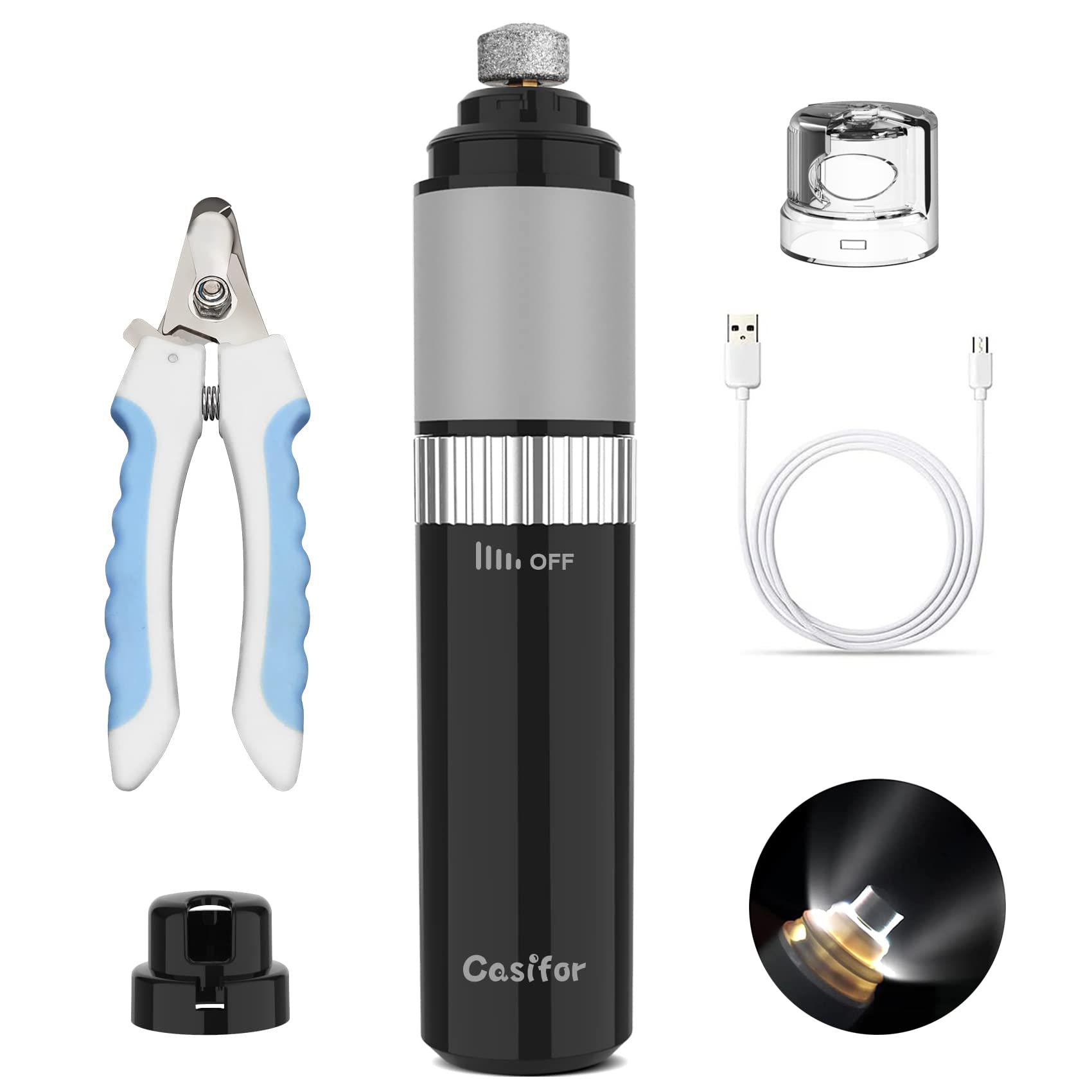 Professional Dog Nail Grinder - Quiet Electric Pet Nail Trimmer with 10-Hour Battery Life & Stepless Speed Control for Painless Grooming - Perfect for Large, Medium, Small Dogs and Cats - Ideal for Home Pet Care and Travel Grooming