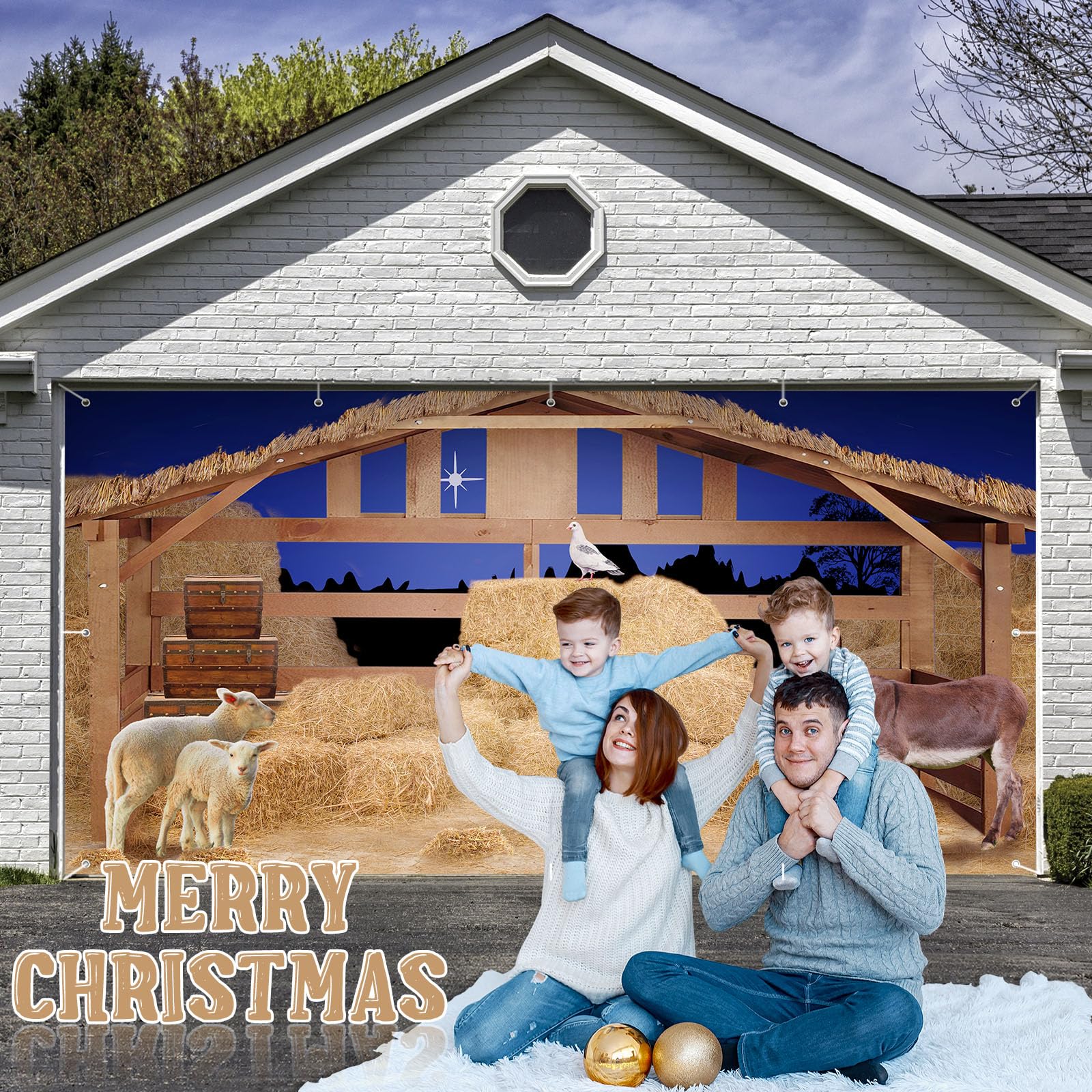 8 x 16 FT Christmas Nativity Scene Garage Door Banner - Stable Backdrop for Farm Barn Decor, Western Photo Shoot & Outdoor Holiday Party | Perfect for Xmas Celebrations, Winter Gatherings & Nativity Displays