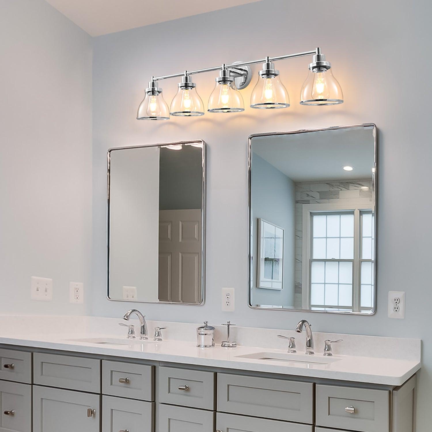 Stylish Hermosa Modern 5-Light Bathroom Vanity Light in Polished Nickel & Black - Perfect for Contemporary Bathrooms, Powder Rooms & Spa-Like Retreats