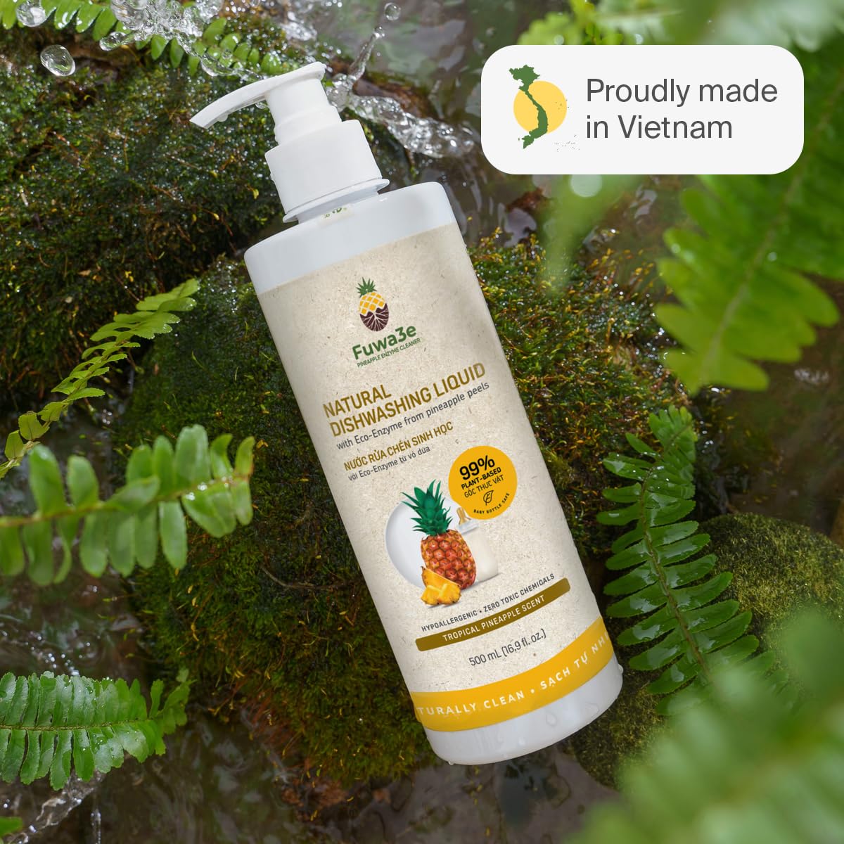 Fuwa3e Pineapple Enzyme Dish Soap - 16.9oz 3 Pack, Plant-Based & Hypoallergenic for Gentle Cleaning