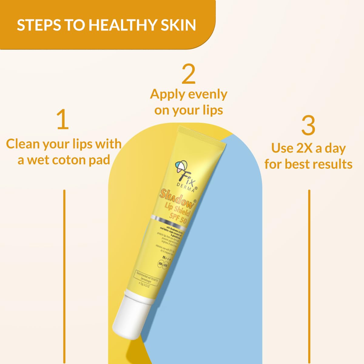FIXDERMA SPF 50 PA+++ Lip Balm with Cocoa Butter & Coconut Oil - Sun Protection Lip Shield Prevents Pigmentation & UV Damage - 15g Yellow - Perfect for Outdoor Activities, Hiking & Beach Days