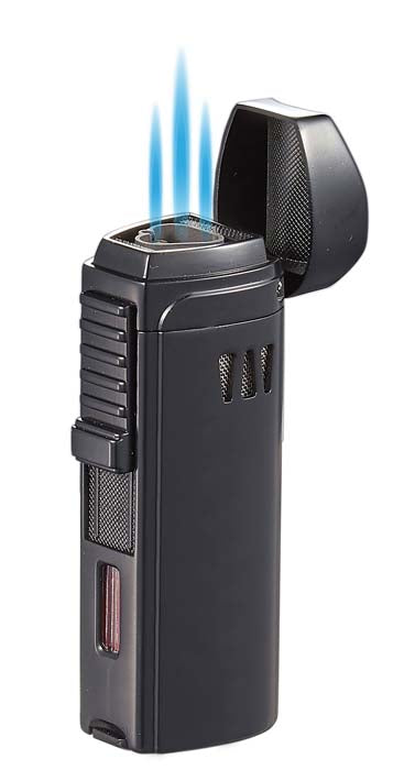 Visol Denali Triple Torch Cigar Lighter - Windproof Butane Lighter for Cigars, Cigarettes & Outdoor Use - Durable Black Finish (Perfect for Smoking, Camping & Gifts)