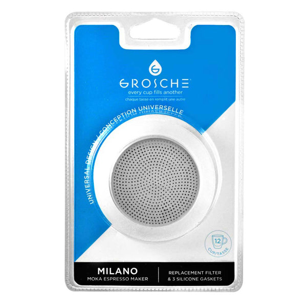 GROSCHE Stovetop Espresso Maker Replacement Parts - Silicone Seals & Filters for Moka Pot - Perfect for Home Baristas & Coffee Lovers - Use with 1, 2, 3, 4, 6 Cup Espresso Makers