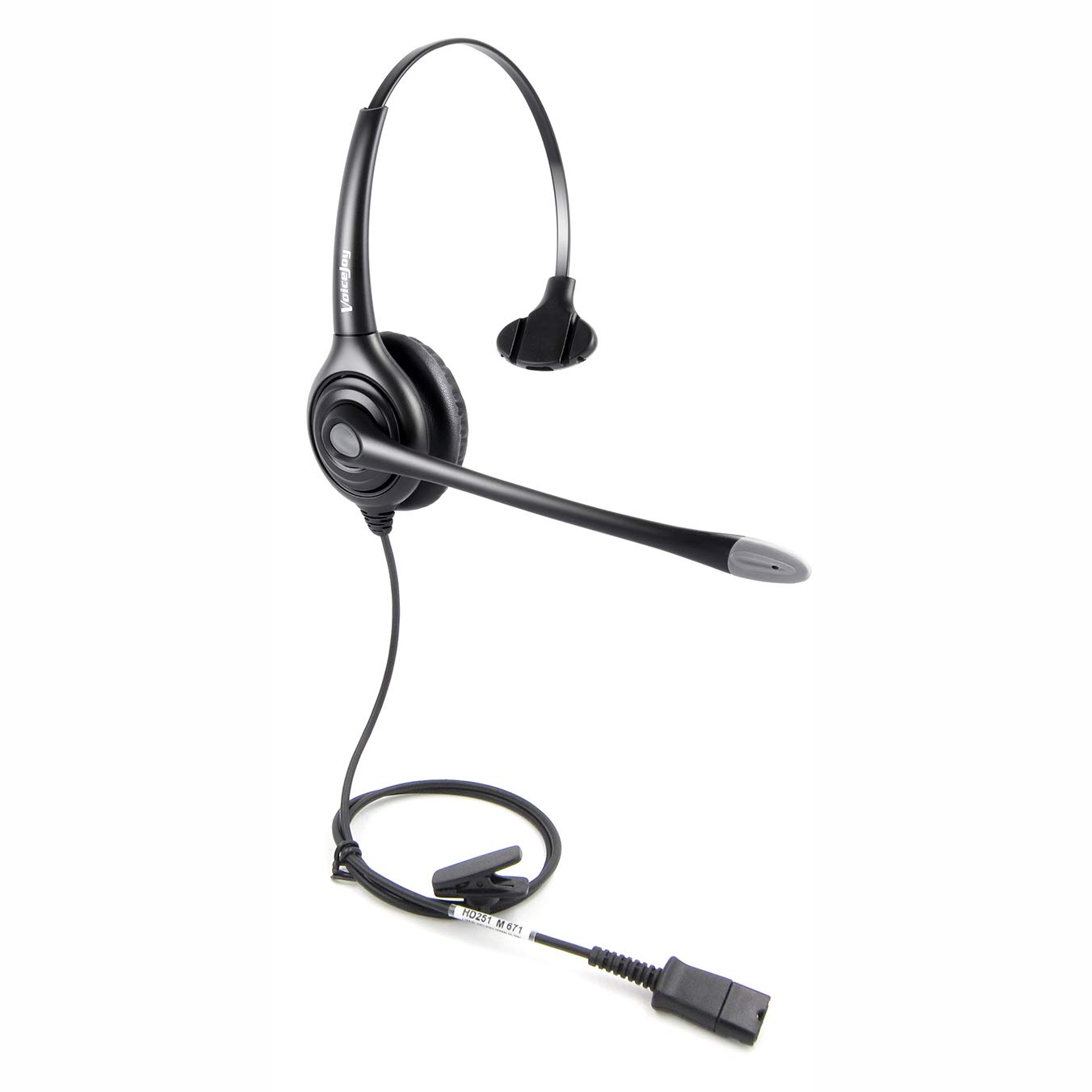 VoiceJoy Monaural Headset with Noise Cancelling Microphone | QD Quick Disconnect | Compatible with Plantronics | Perfect for Call Centers, Office Work & Customer Service