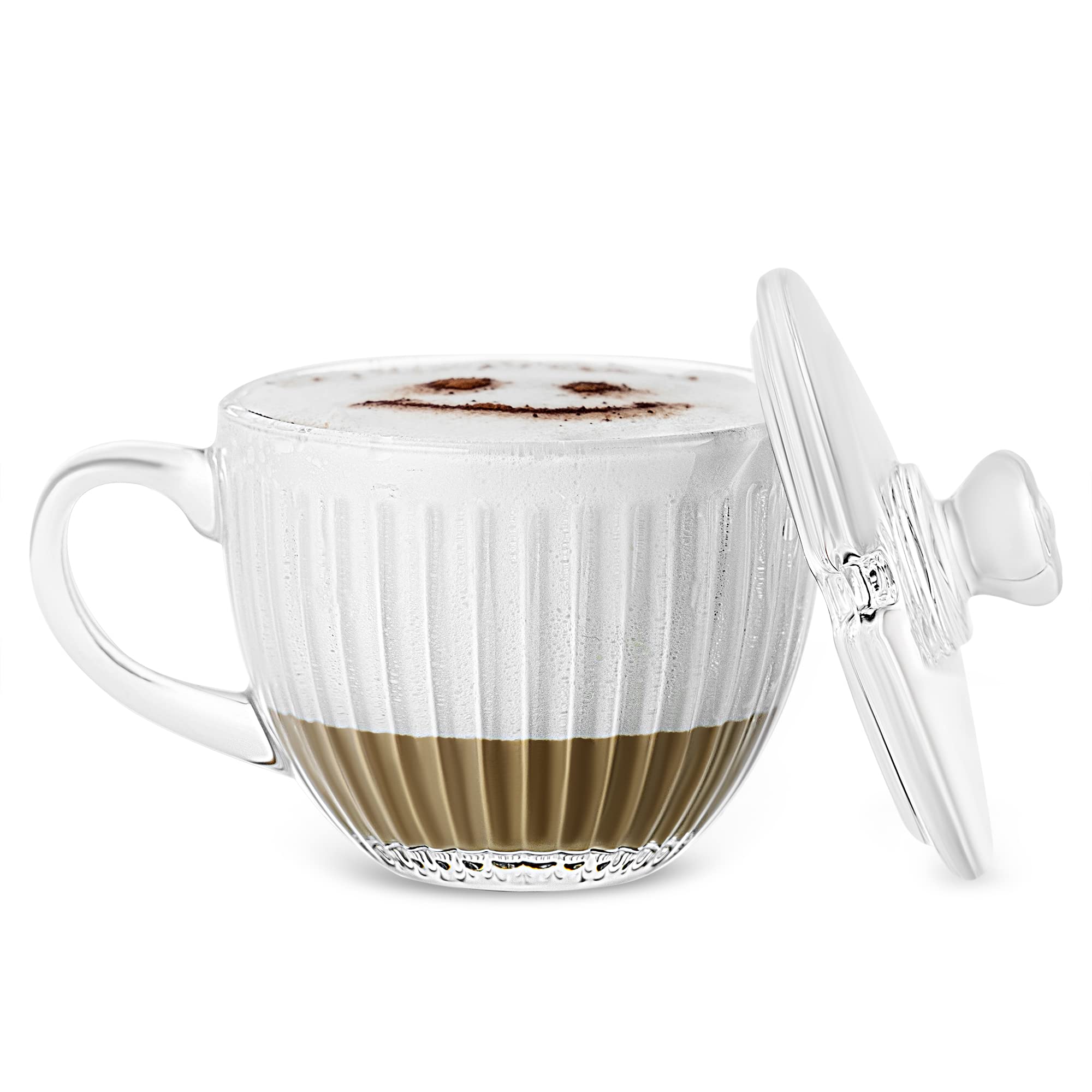 Premium 16oz Clear Glass Coffee Mugs with Lids - LUXU Glass Tea Cups for Hot & Cold Beverages, Overnight Oats, Yogurt & Cereal - Perfect for Cappuccino, Latte, Iced Coffee & Home/Office Use - Set of 1