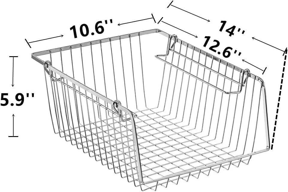 Stackable Wire Storage Baskets with Handles - Set of 2 | Organizer Bins for Kitchen, Pantry, Bathroom, Cabinets, Closets & Bedrooms | Perfect for Home Organization & Space Saving