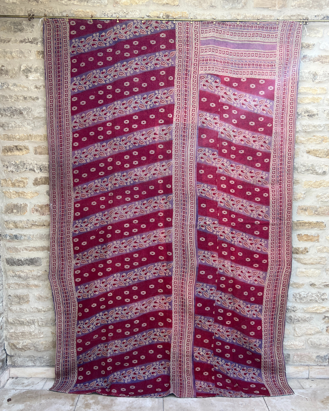 Midweight Kantha Quilt No. 784 - Handmade Cotton Bedspread, Lightweight Summer Blanket & Boho Home Decor for Bedroom, Living Room or Outdoor Picnics