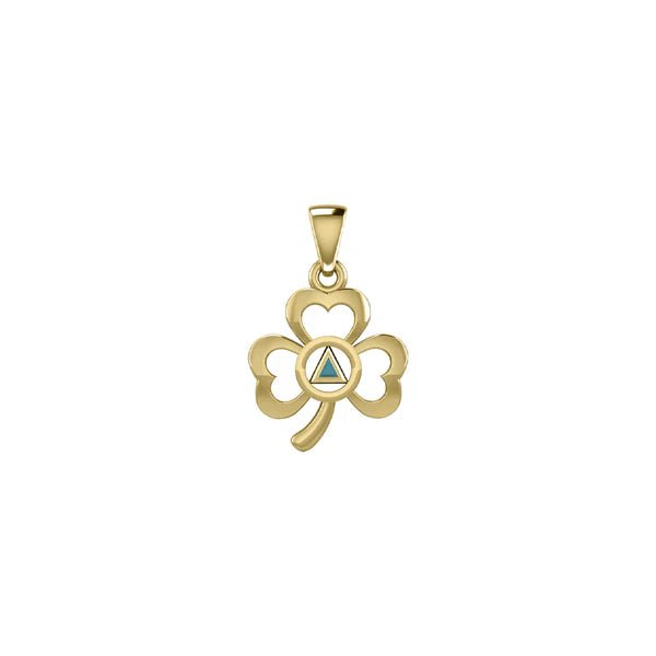 Celtic Shamrock 14K Yellow Gold Pendant with Inlaid Recovery Symbol - Irish Jewelry for Women, St. Patrick's Day Gift, Recovery & Sobriety Necklace