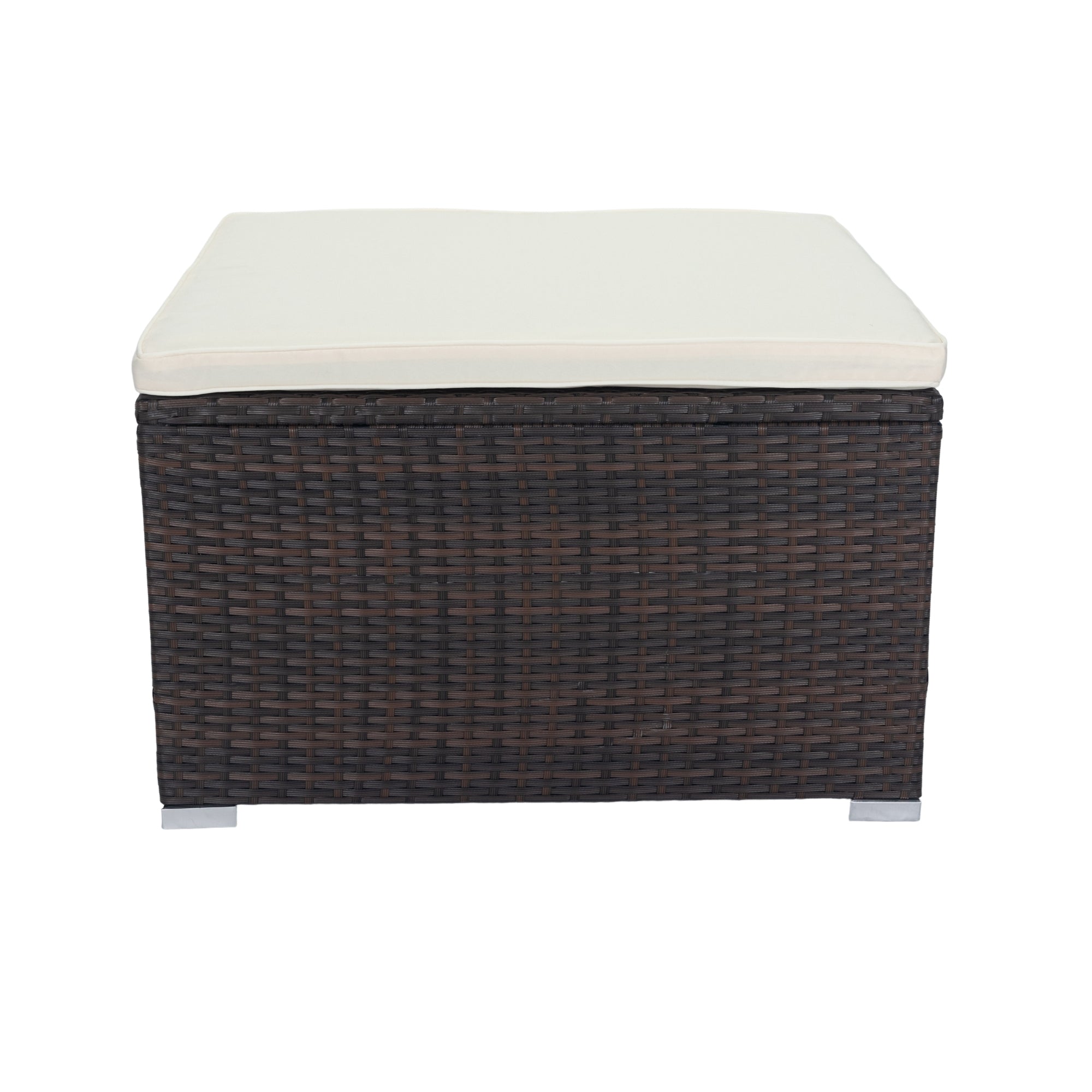 11-Piece Brown Wicker Patio Conversation Set with White Cushions - 10-Seater Outdoor Sectional Sofa with 3 Under-Seat Storage Boxes - Perfect for Garden, Backyard, Poolside & Terrace Relaxation