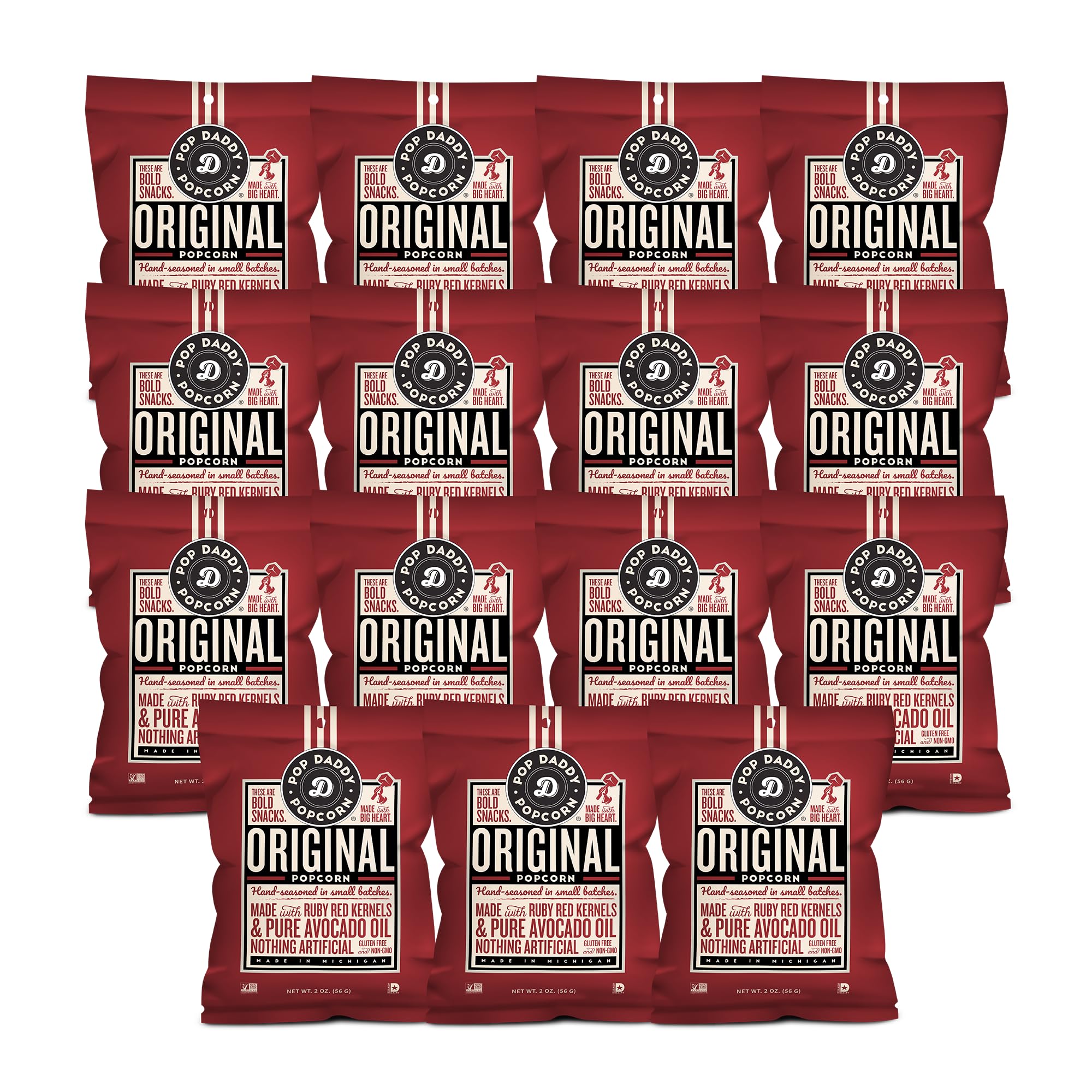 Pop Daddy Original Gourmet Popcorn - 2 Oz Healthy Gluten Free Snacks, Hand Seasoned, 15 Pack - Perfect for Movie Nights, Office Snacks & Party Favors