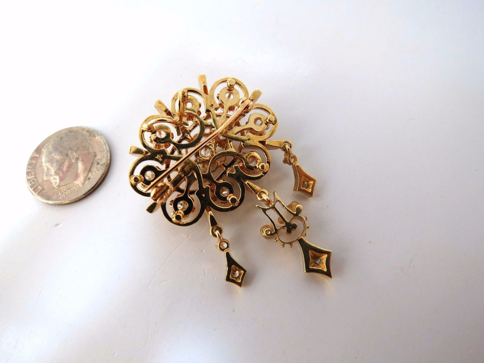 1.50ct Diamond Tassel Vintage 1960's Pendant Brooch Pin in 14K Gold - Elegant Jewelry for Weddings, Parties & Special Occasions