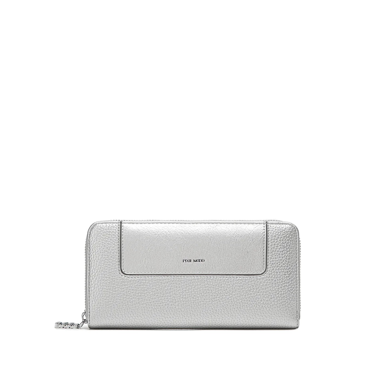 Mae Zip Wallet Bag in Silver Pebbled Leather - Stylish and Secure Crossbody Purse for Women, Perfect for Travel, Shopping, and Everyday Use